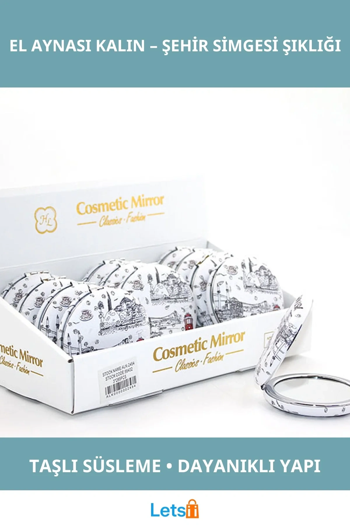 Taşlı İstanbul Tasarımı Kalın El Aynası