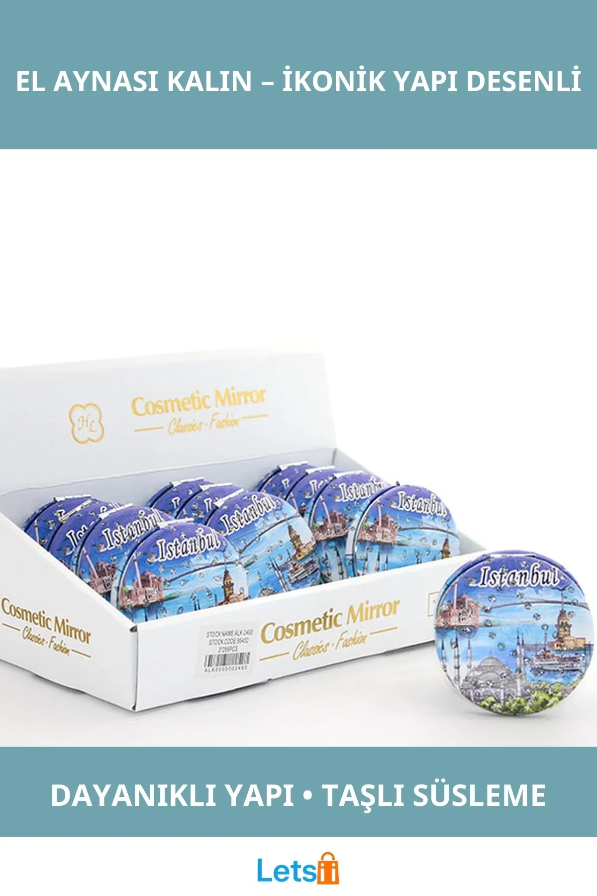 Taşlı İstanbul Tasarımı Şık El Aynası Kalın Model 9