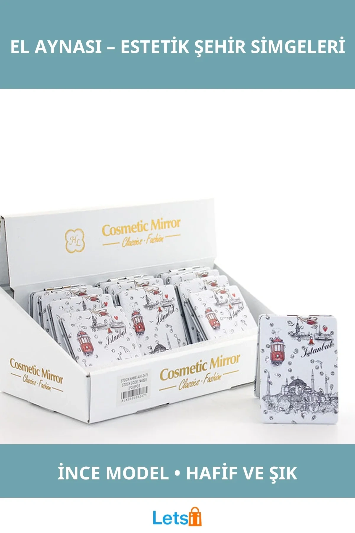 Taşlı İstanbul Tasarımı Şık İnce El Aynası