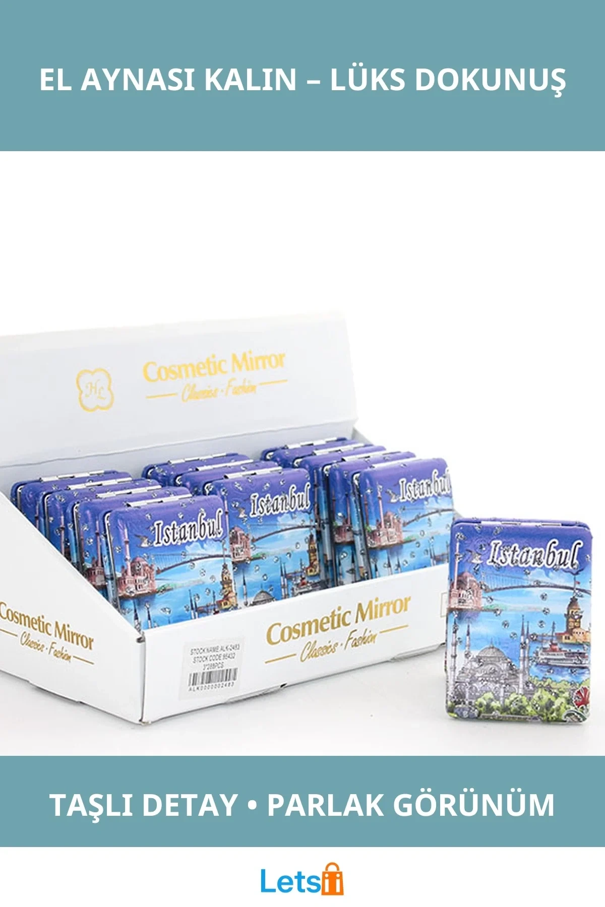 Taşlı İstanbul Temalı El Aynası Kalın Dayanıklı