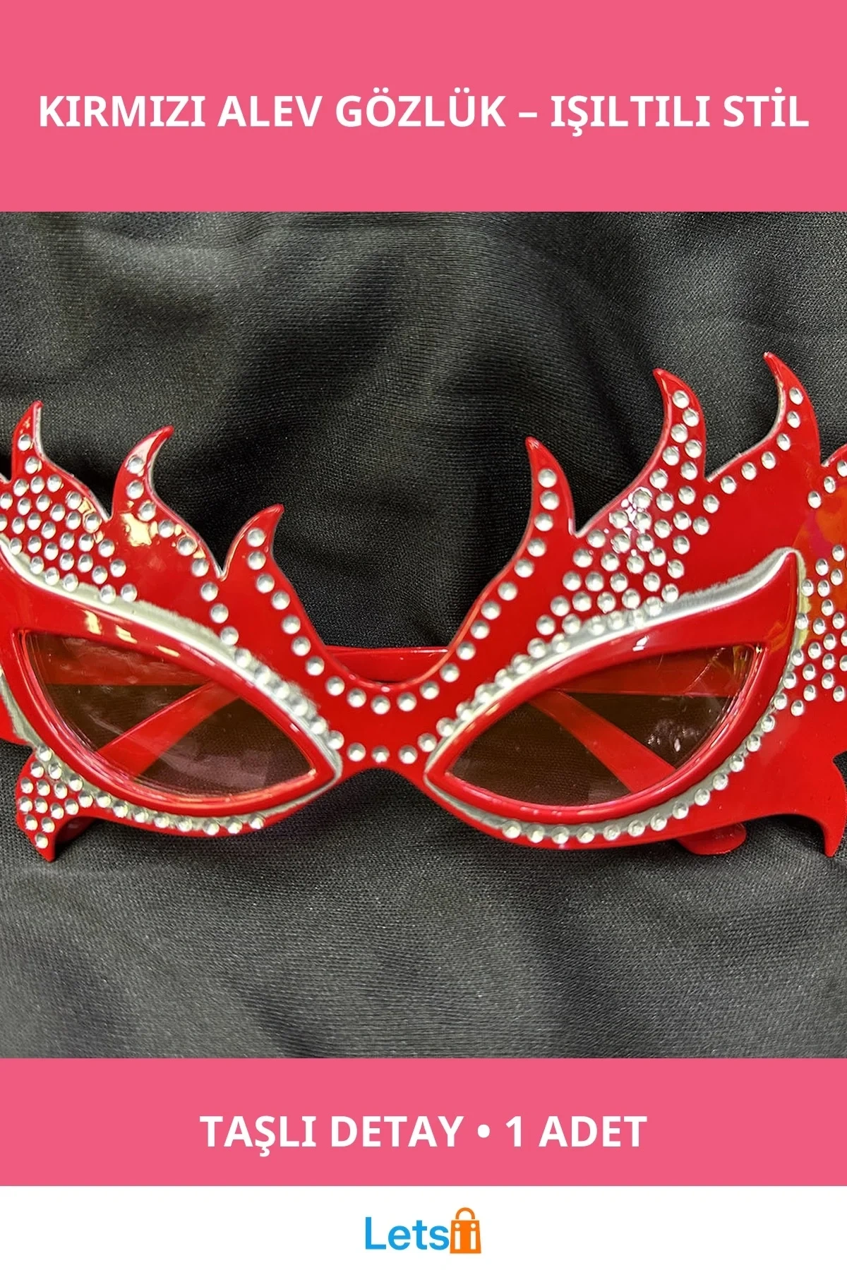 Taşlı Kırmızı Alev Parti Gözlüğü Eğlenceli Aksesuar