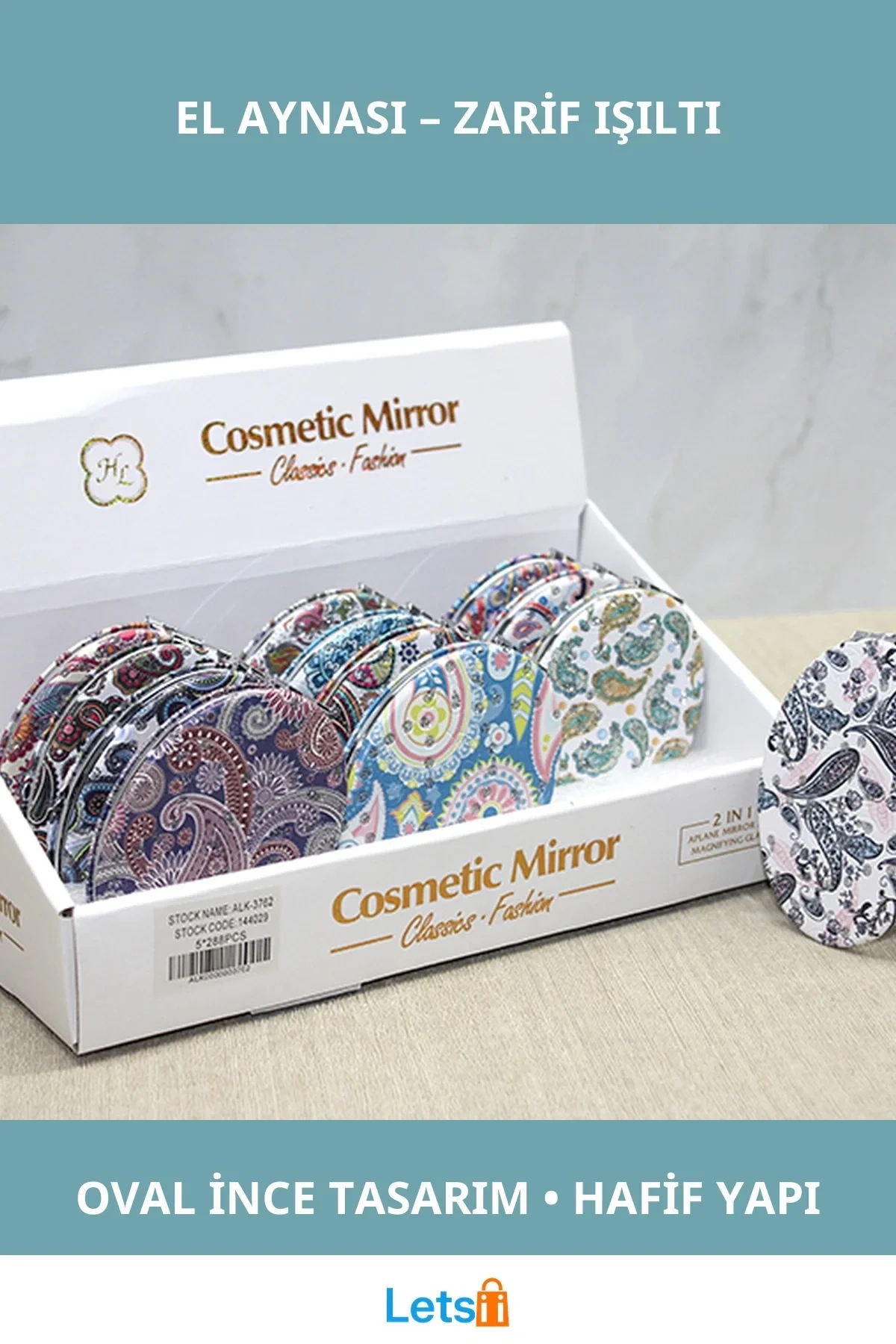 Taşlı Oval İnce El Aynası Modern Şık Tasarım