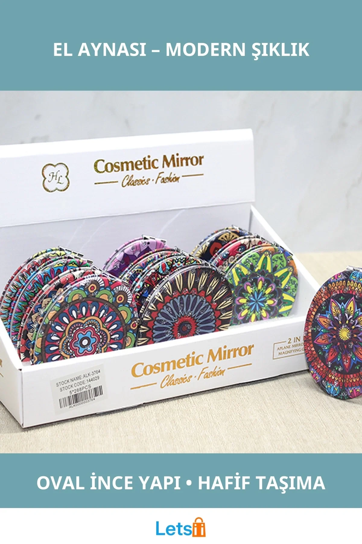 Taşlı Oval İnce El Aynası Şık Hediye Aksesuarı