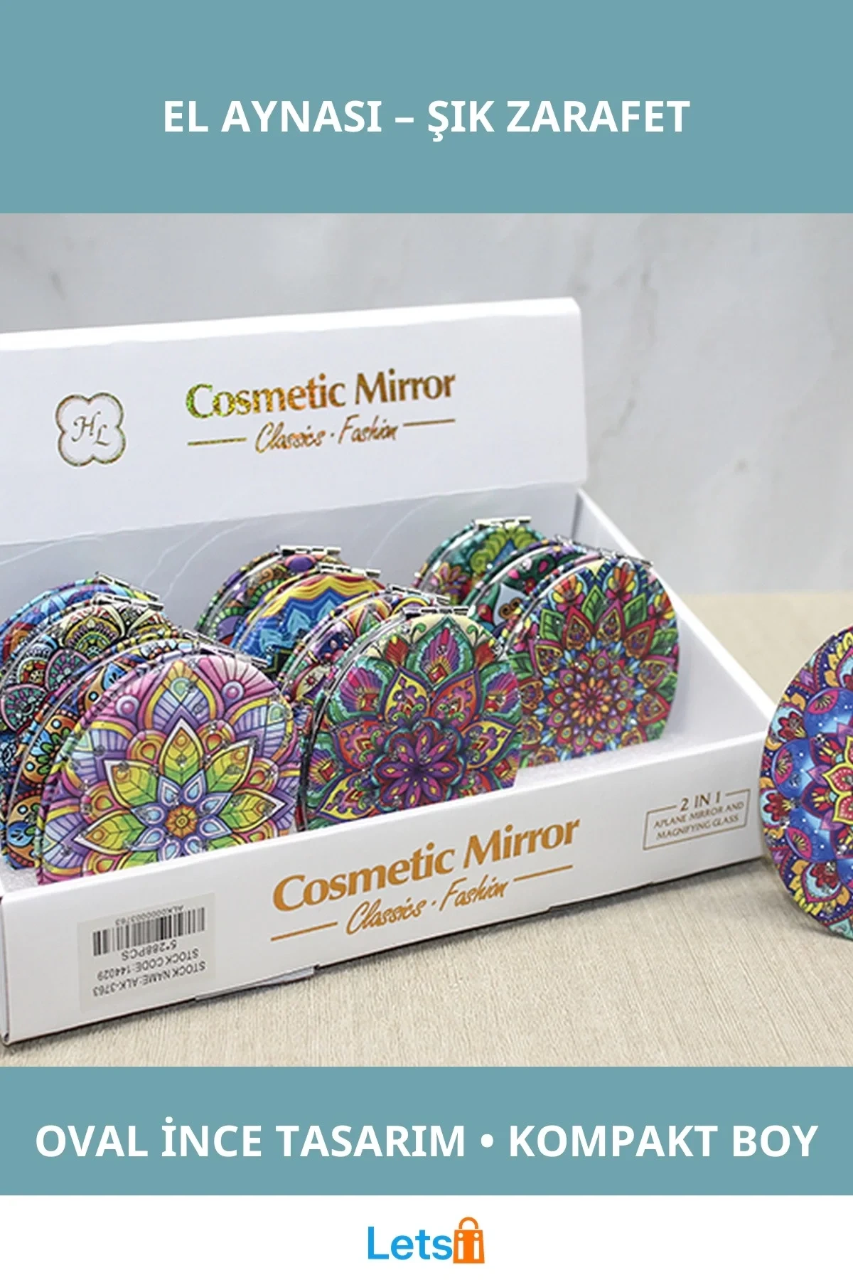 Taşlı Oval İnce El Aynası Şık Tasarım