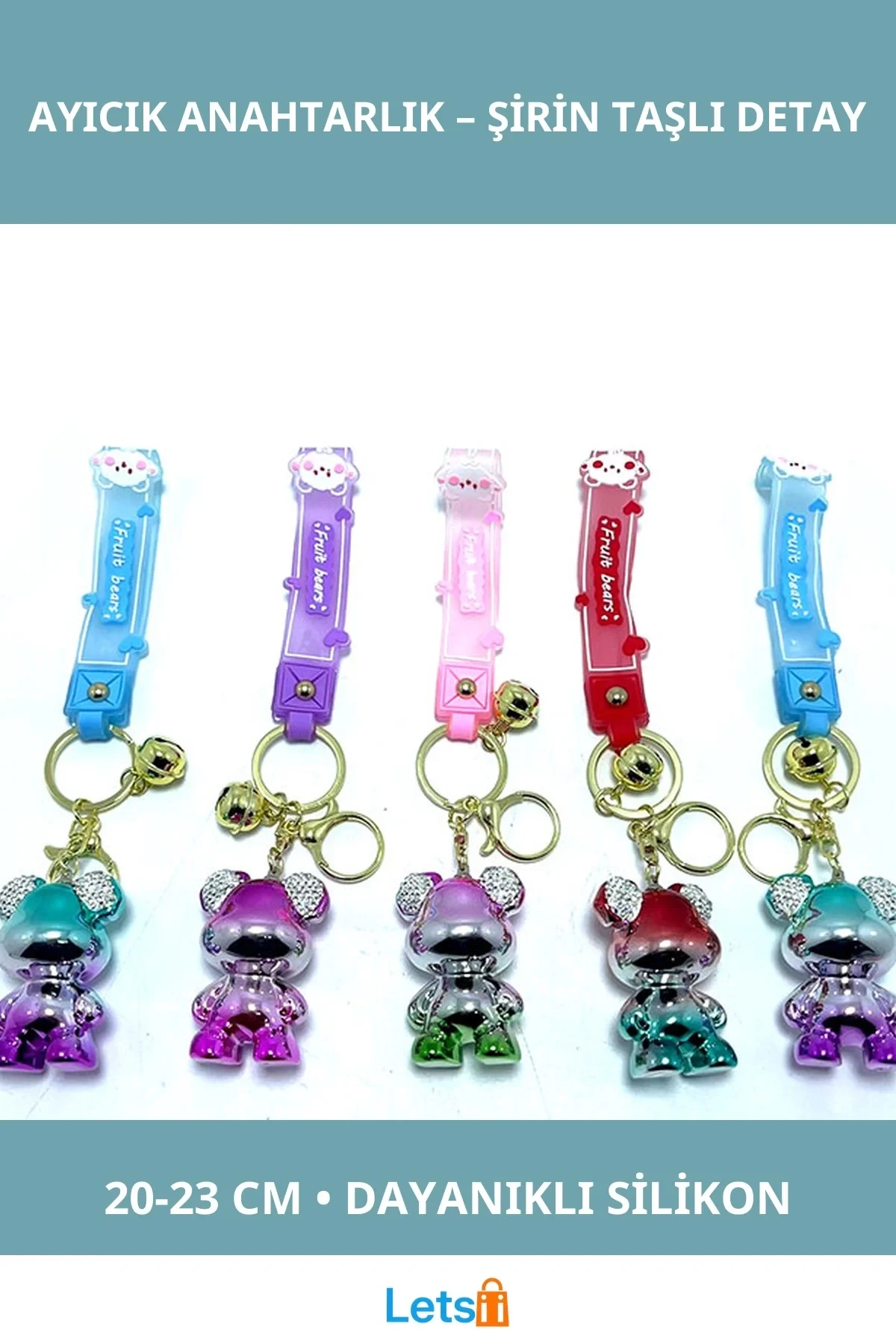 Taşlı Sevimli Ayıcık Silikon Anahtarlık 20 23 cm