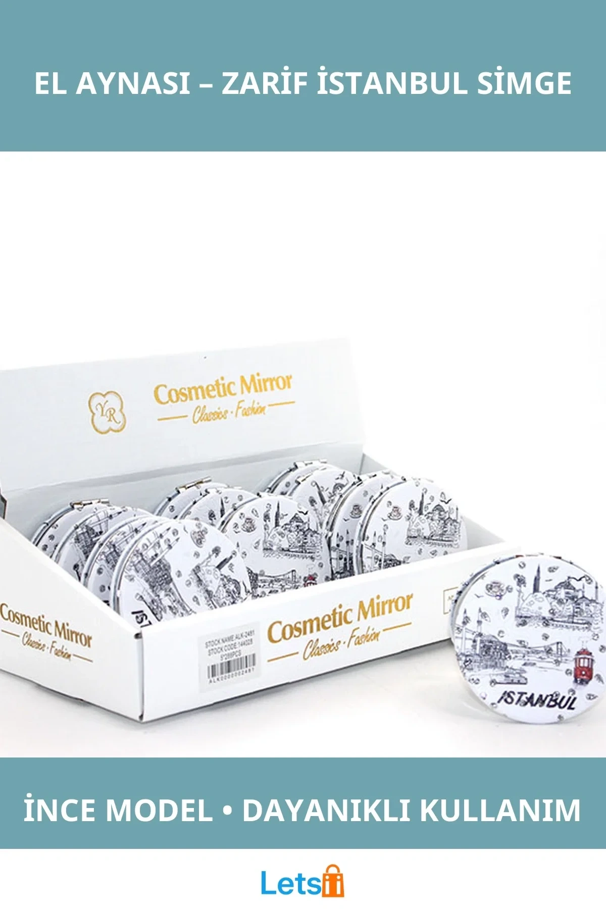 Taşlı Şık İstanbul Tasarımlı İnce El Aynası