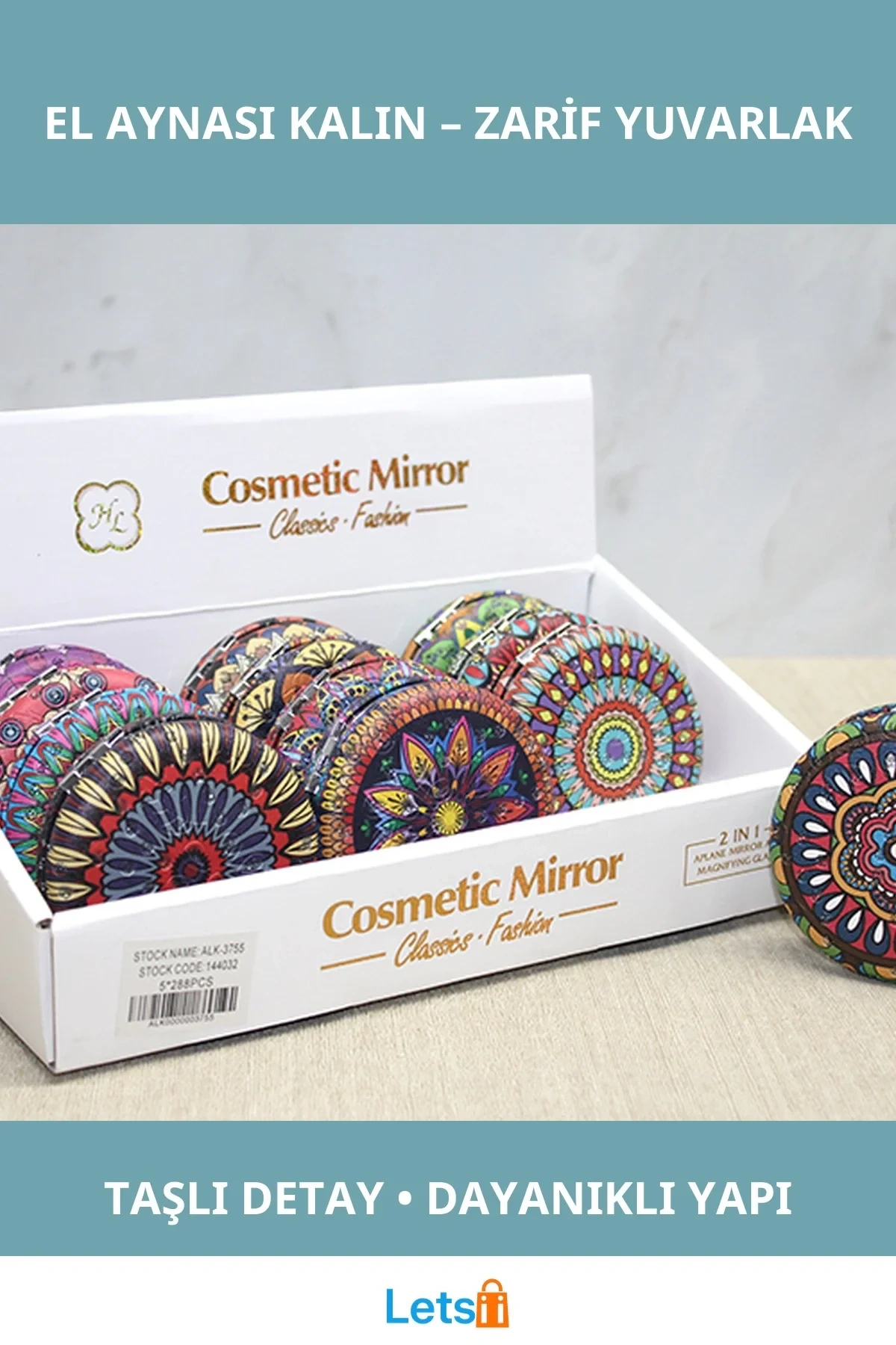 Taşlı Yuvarlak El Aynası Kalın Tasarım Dekoratif Aksesuar