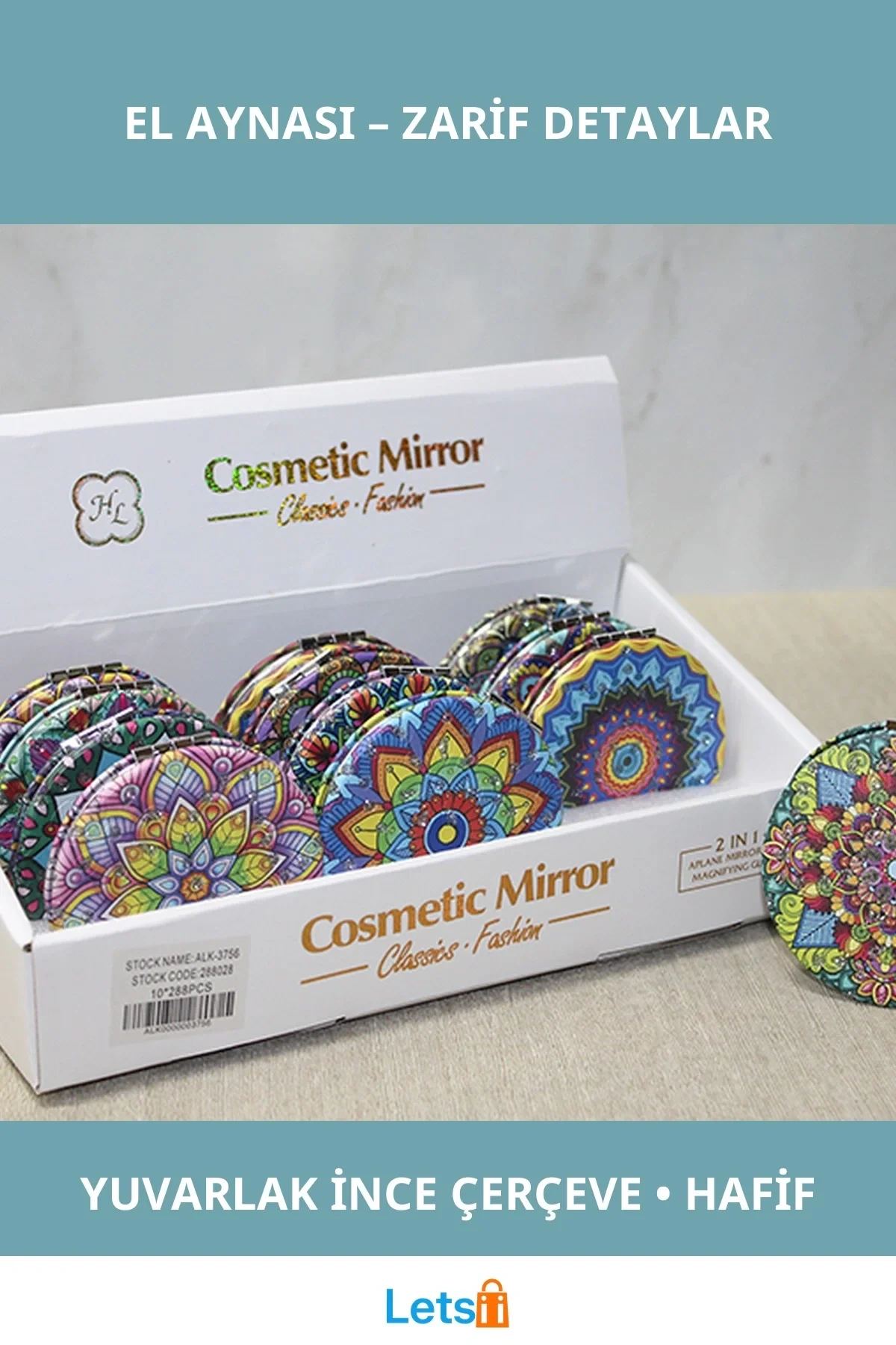 Taşlı Yuvarlak İnce El Aynası Şık Aksesuar