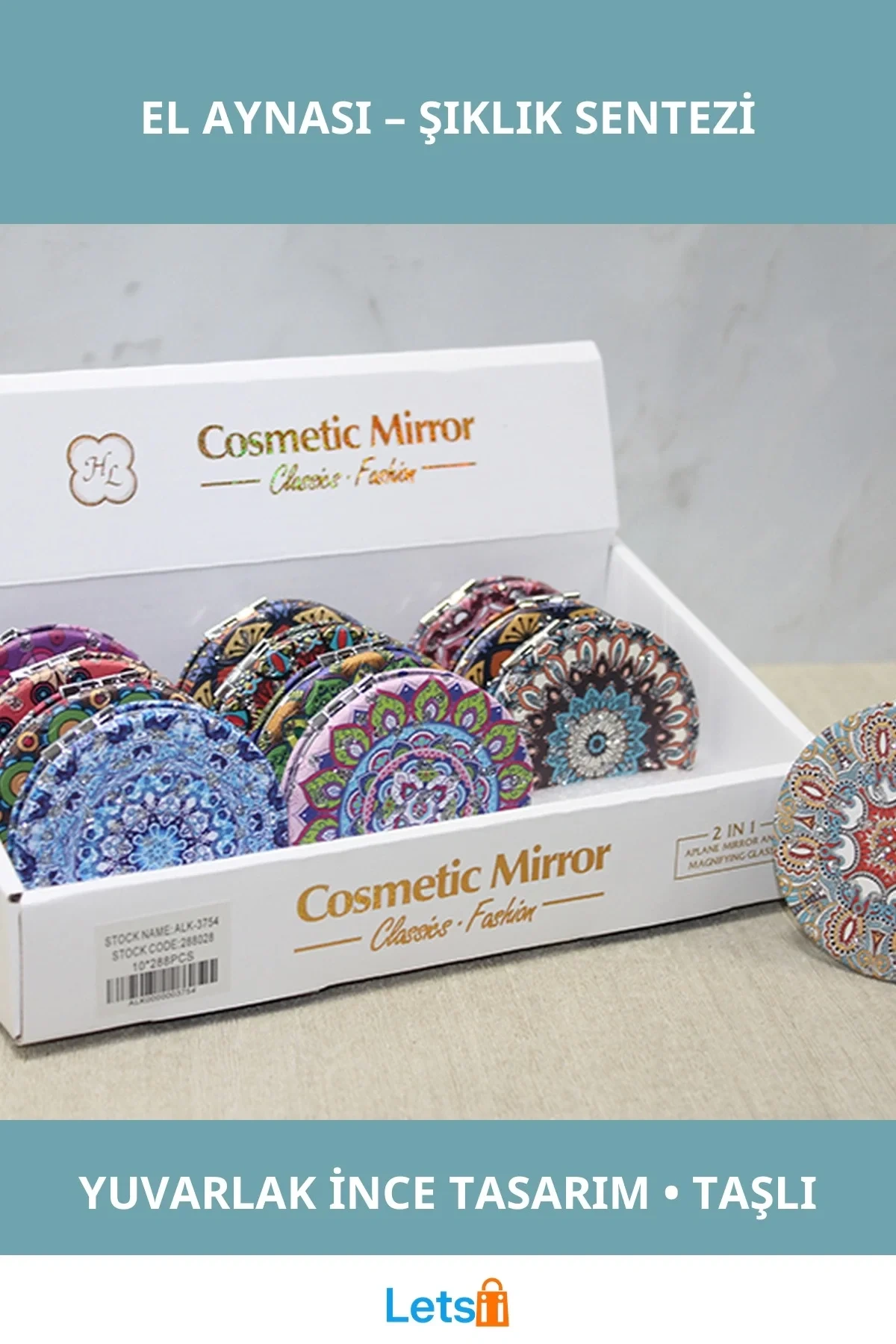 Taşlı Yuvarlak İnce El Aynası Şık Tasarım