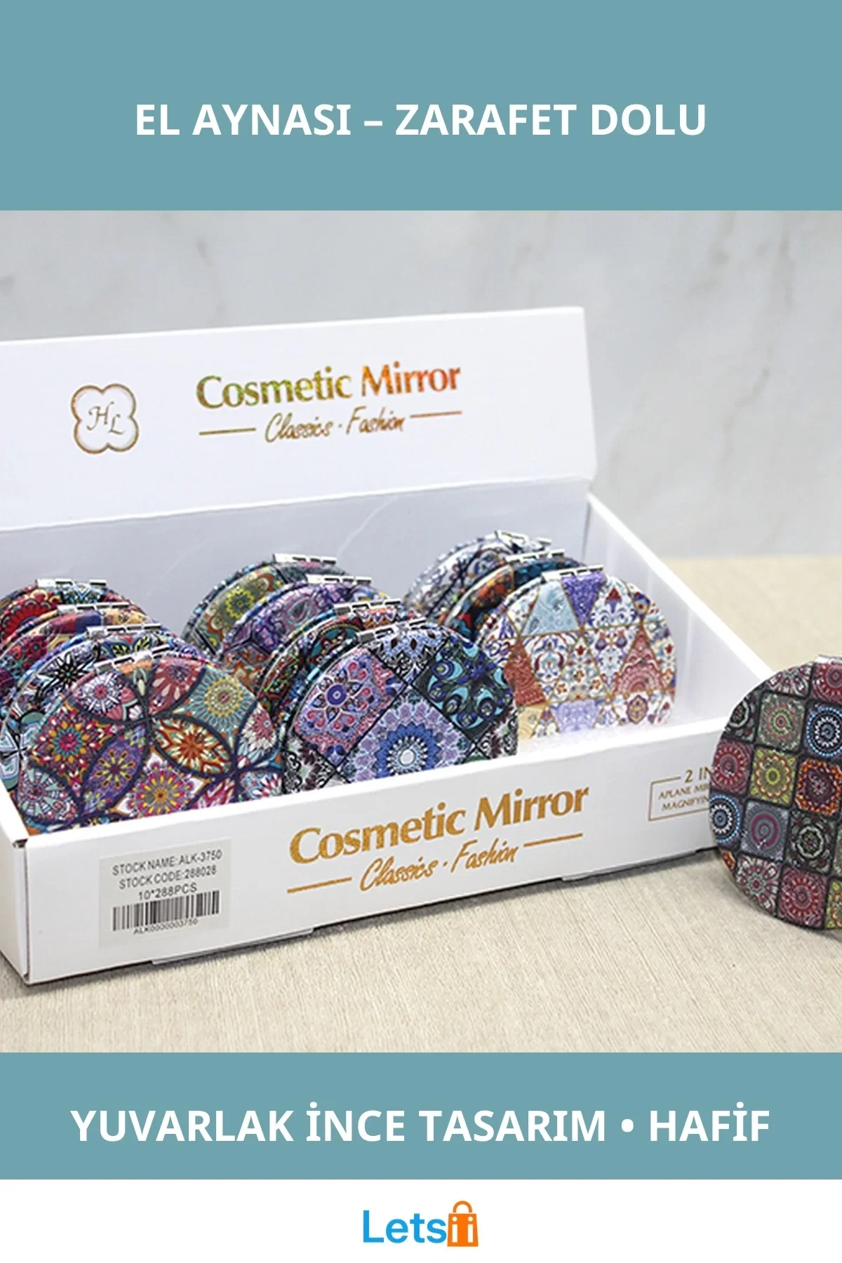 Taşlı Yuvarlak İnce El Aynası Şık Tasarım