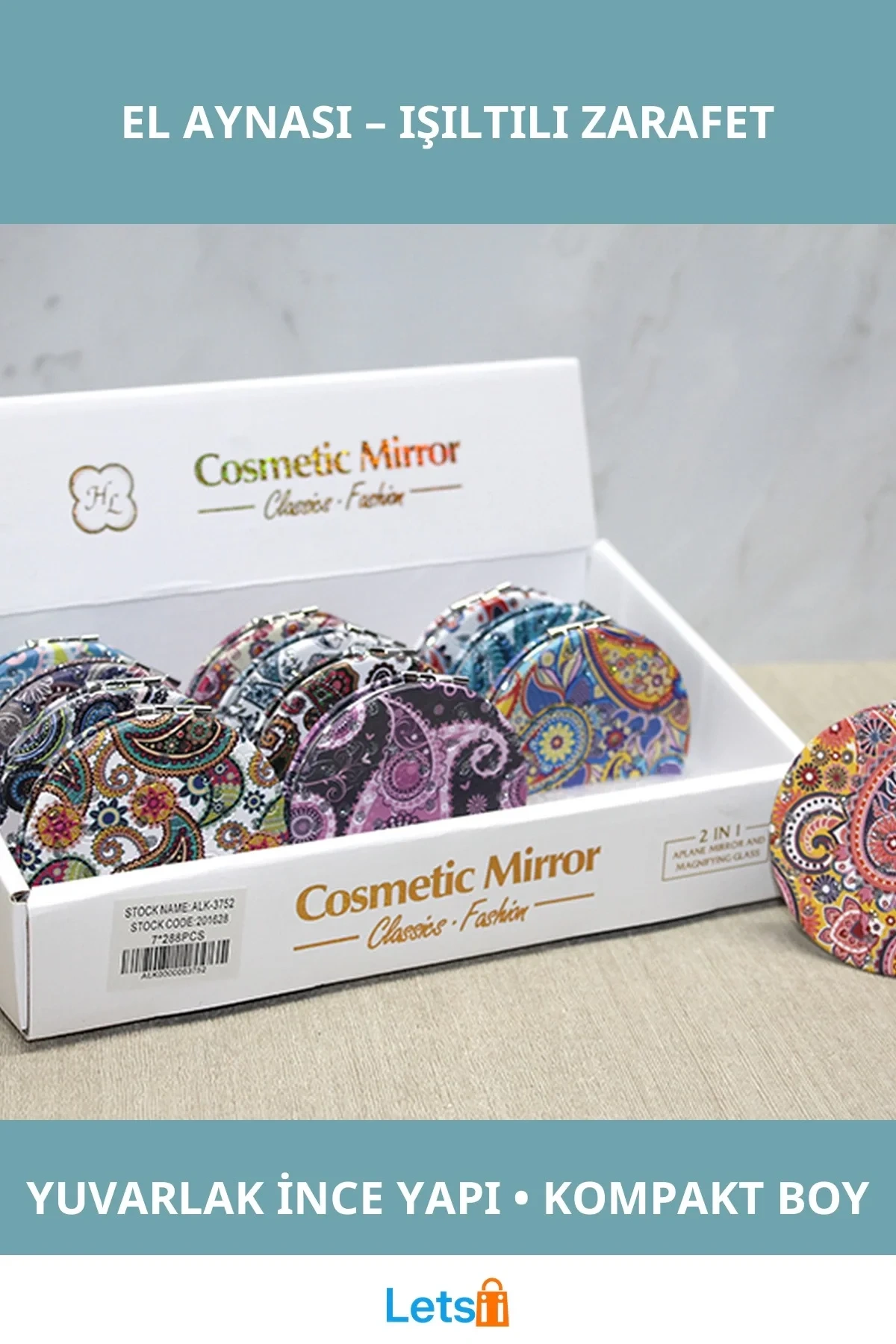 Taşlı Yuvarlak İnce Taşımak İçin Şık El Aynası