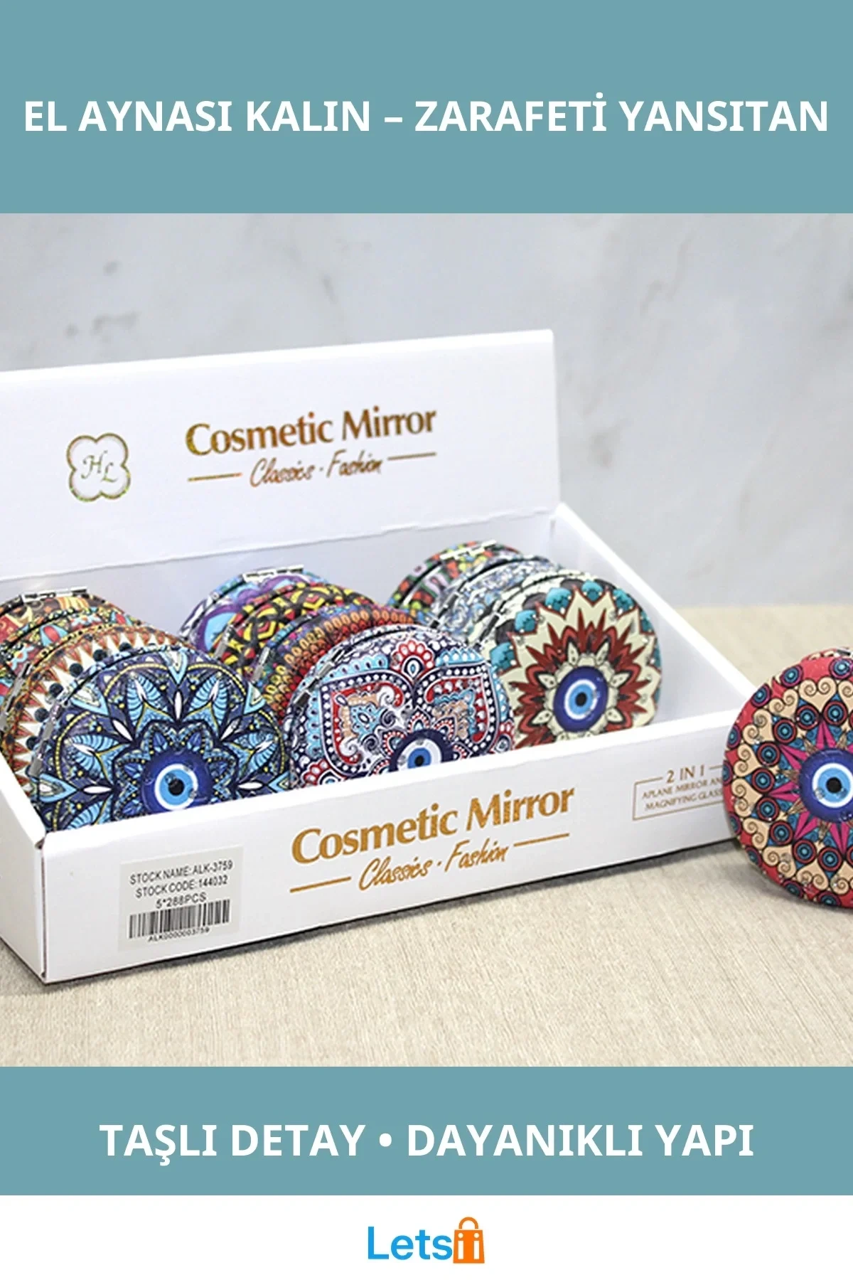 Taşlı Yuvarlak Kalın El Aynası Şık Tasarım