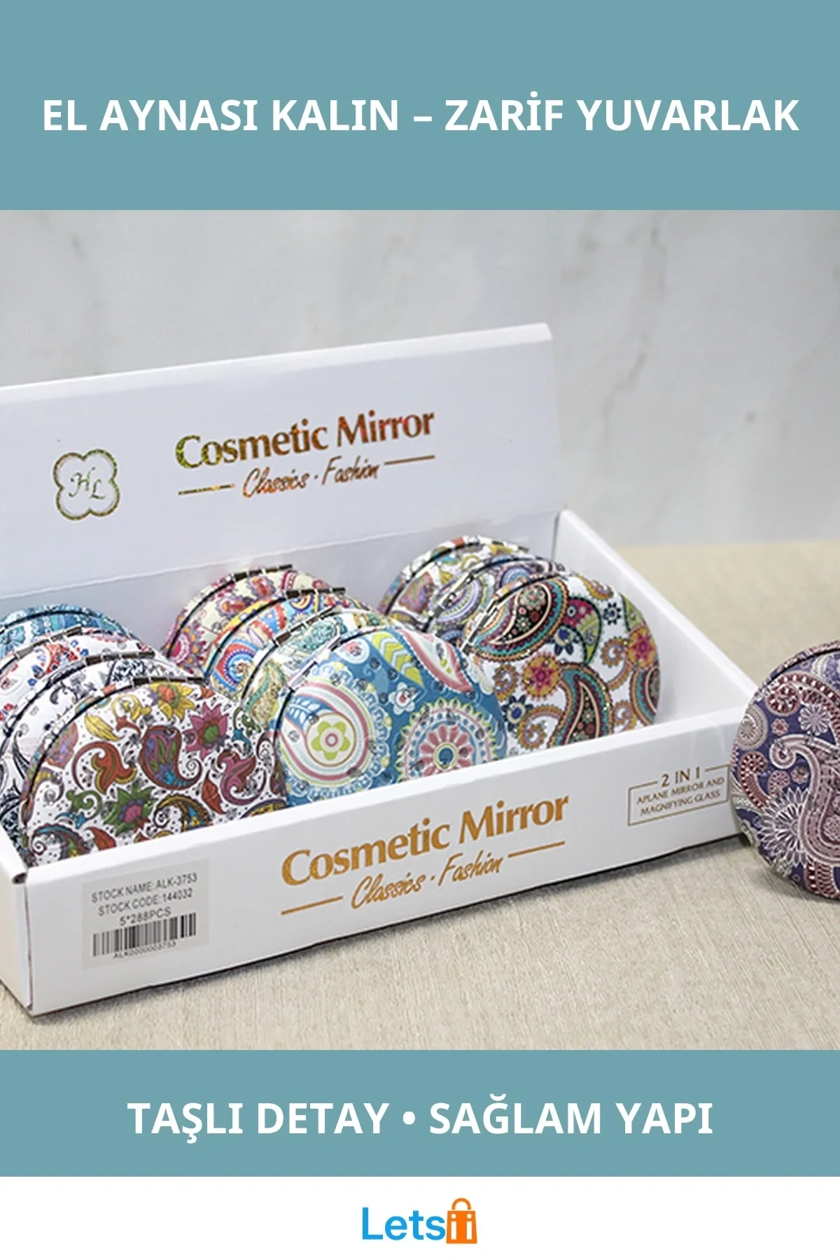 Taşlı Yuvarlak Kalın El Aynası Şık Tasarım