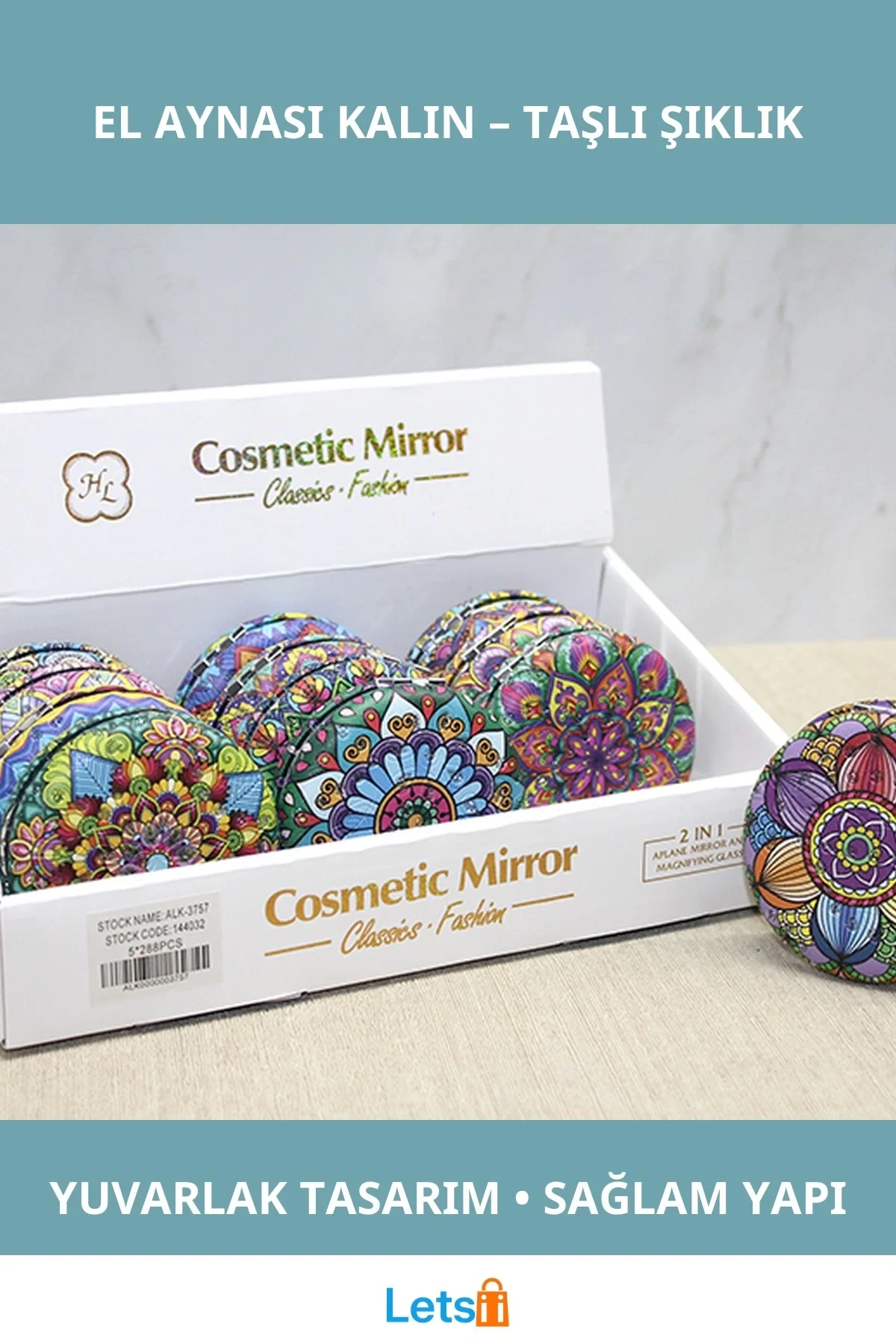 Taşlı Yuvarlak Kalın El Aynası Şık ve Dayanıklı