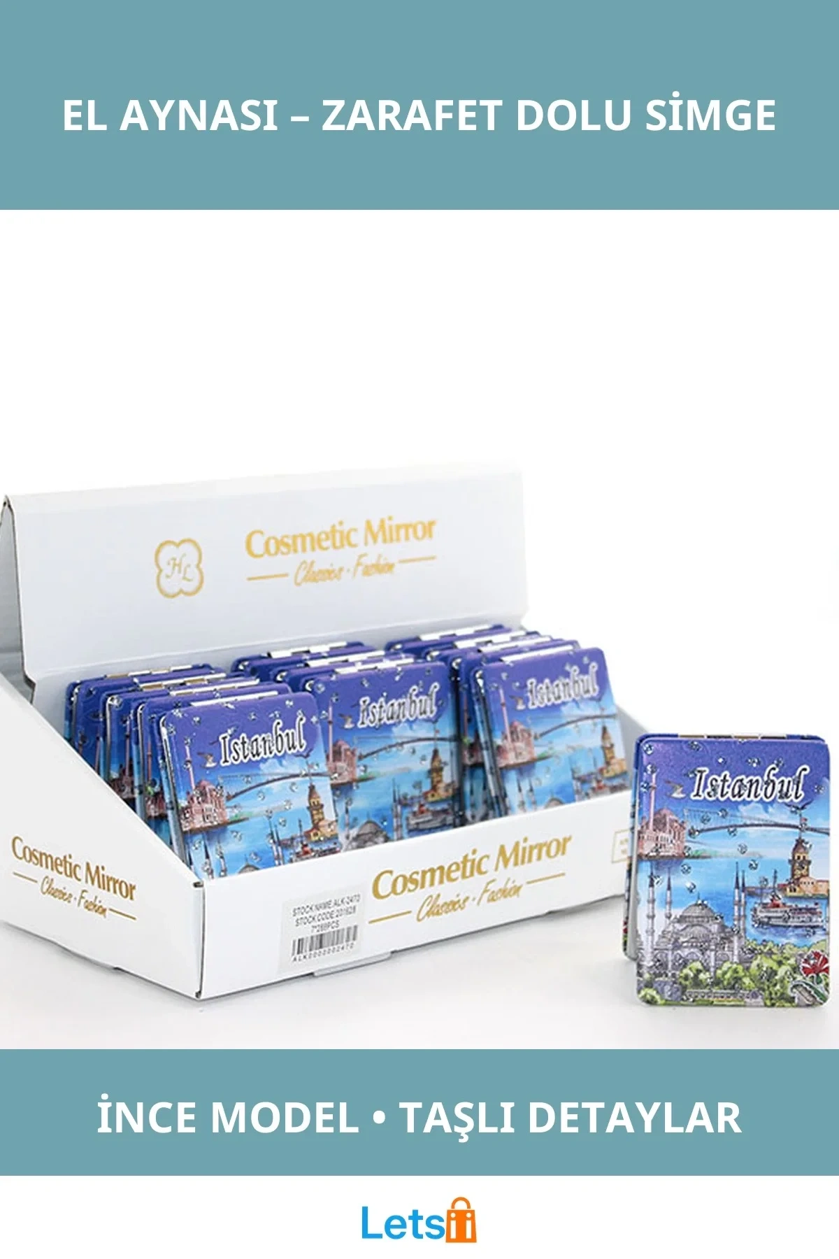 Taşlı Zarif İstanbul Tasarımı El Aynası İnce Model 25