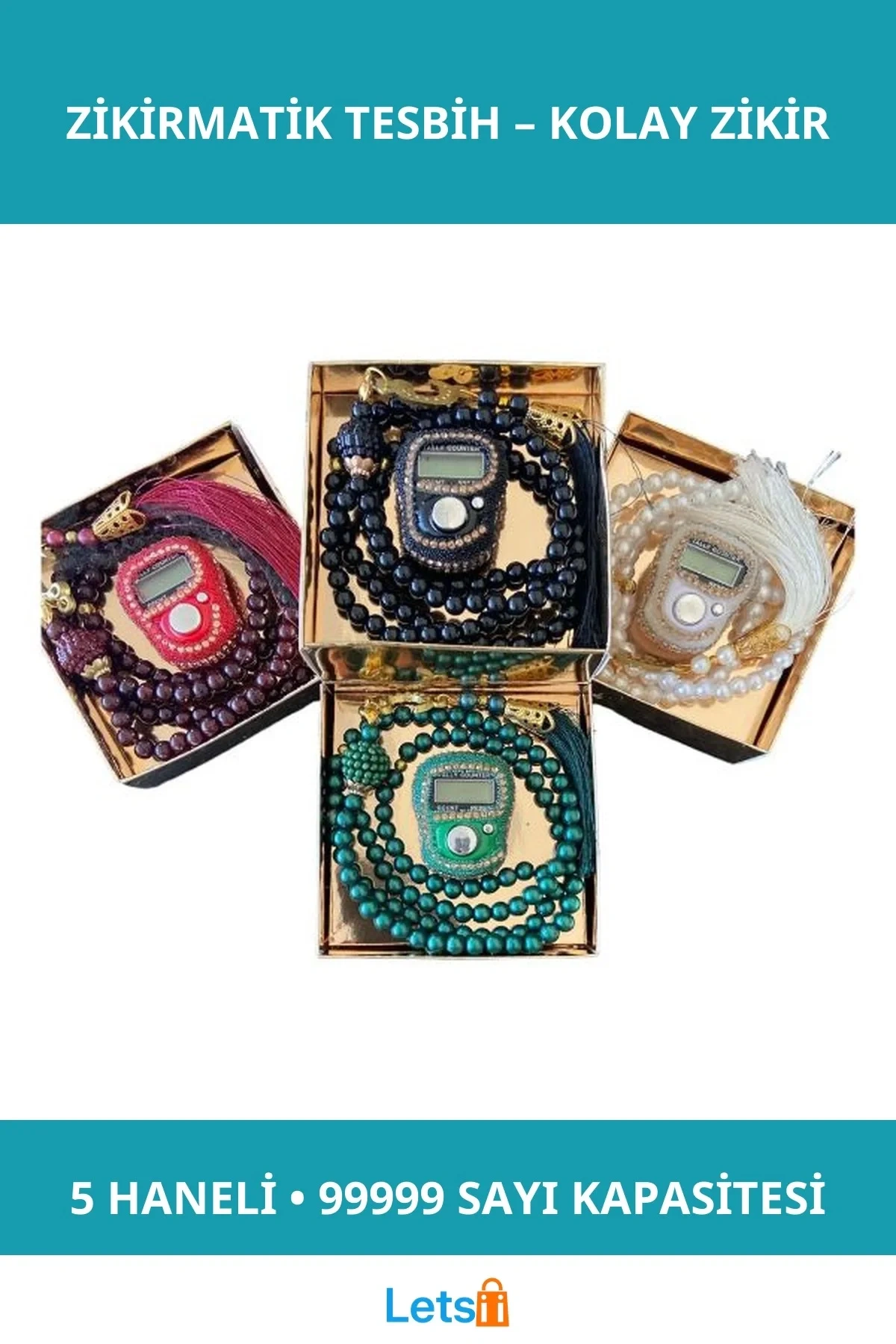 Taşlı Zikirmatik LCD Ekranlı 5 Haneli Tesbih