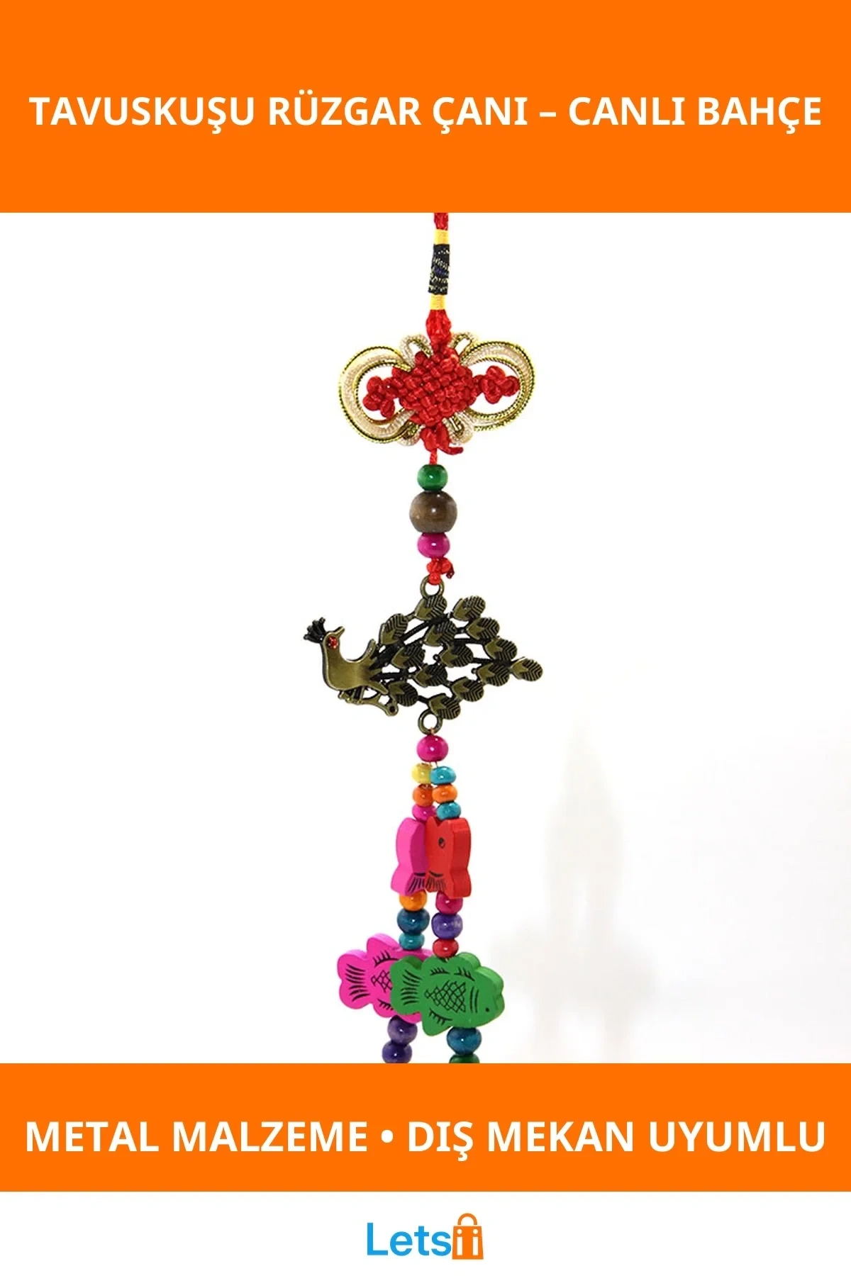 Tavuskuşu Tasarımlı Renkli Metal Rüzgar Çanı