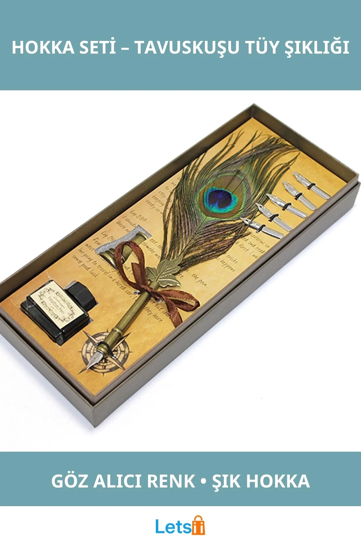 Tavuskuşu Tüyü Şık Divit Hokka Yazı Seti