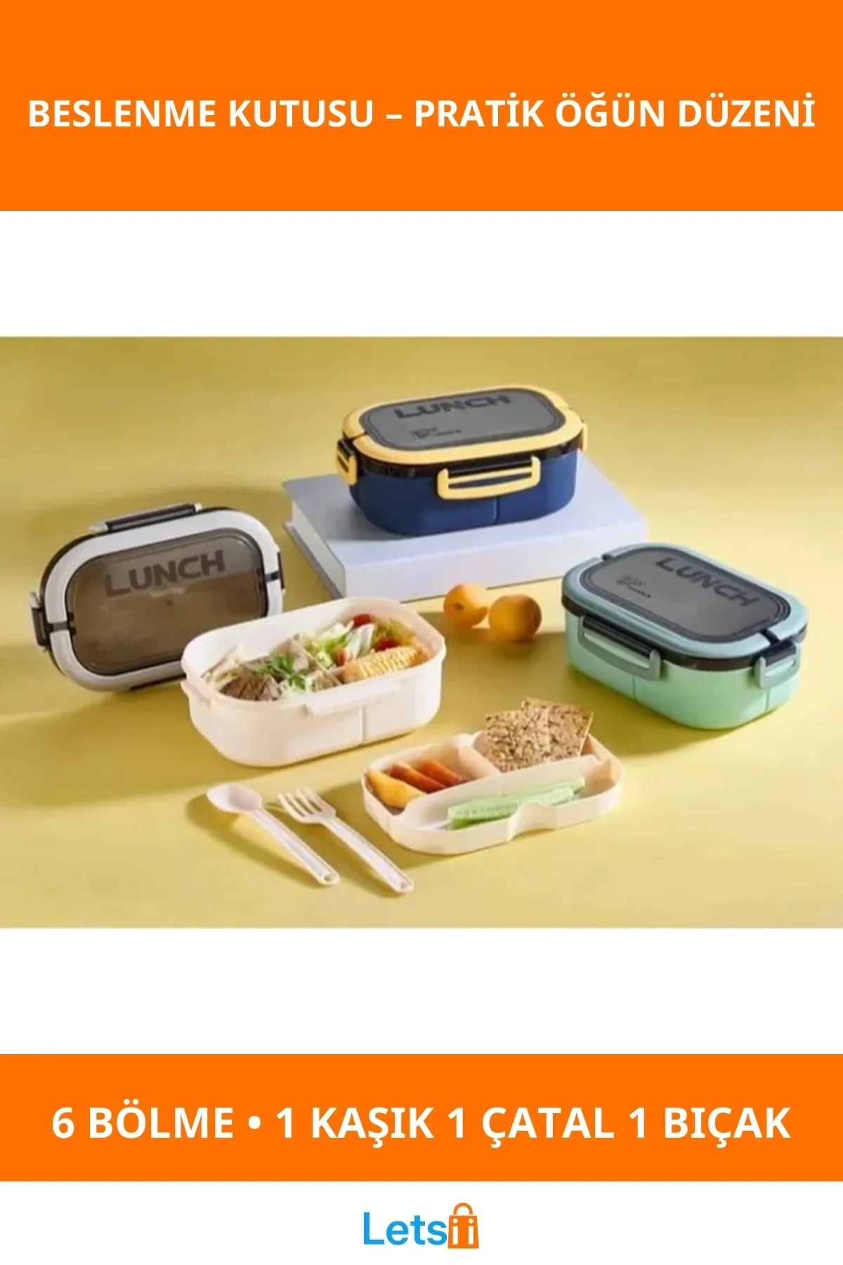 Tek Katlı 2x3 Bölmeli Gıda Güvenli Plastik Beslenme Kutusu