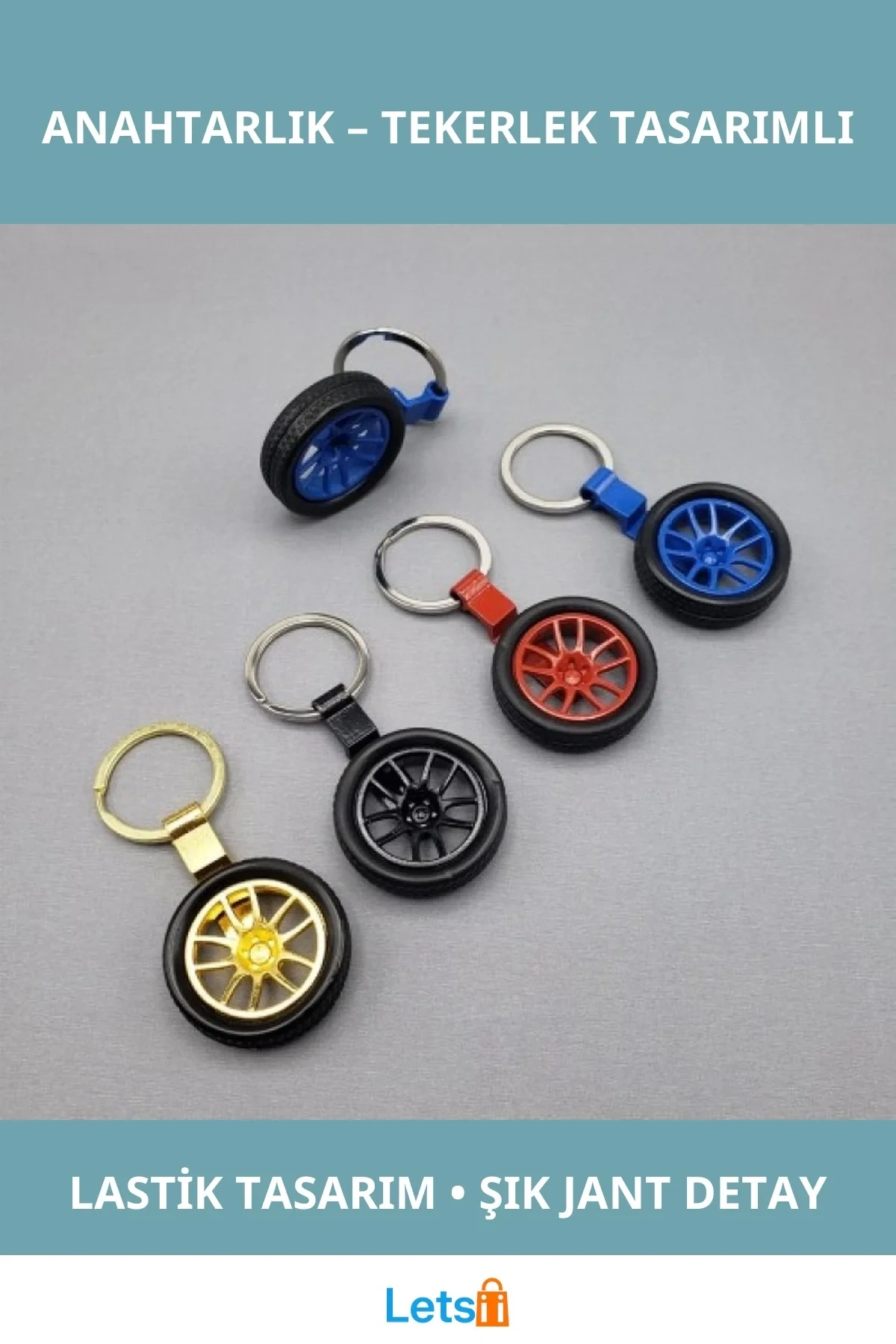 Tekerlek Tasarımlı Metal Anahtarlık 8 cm