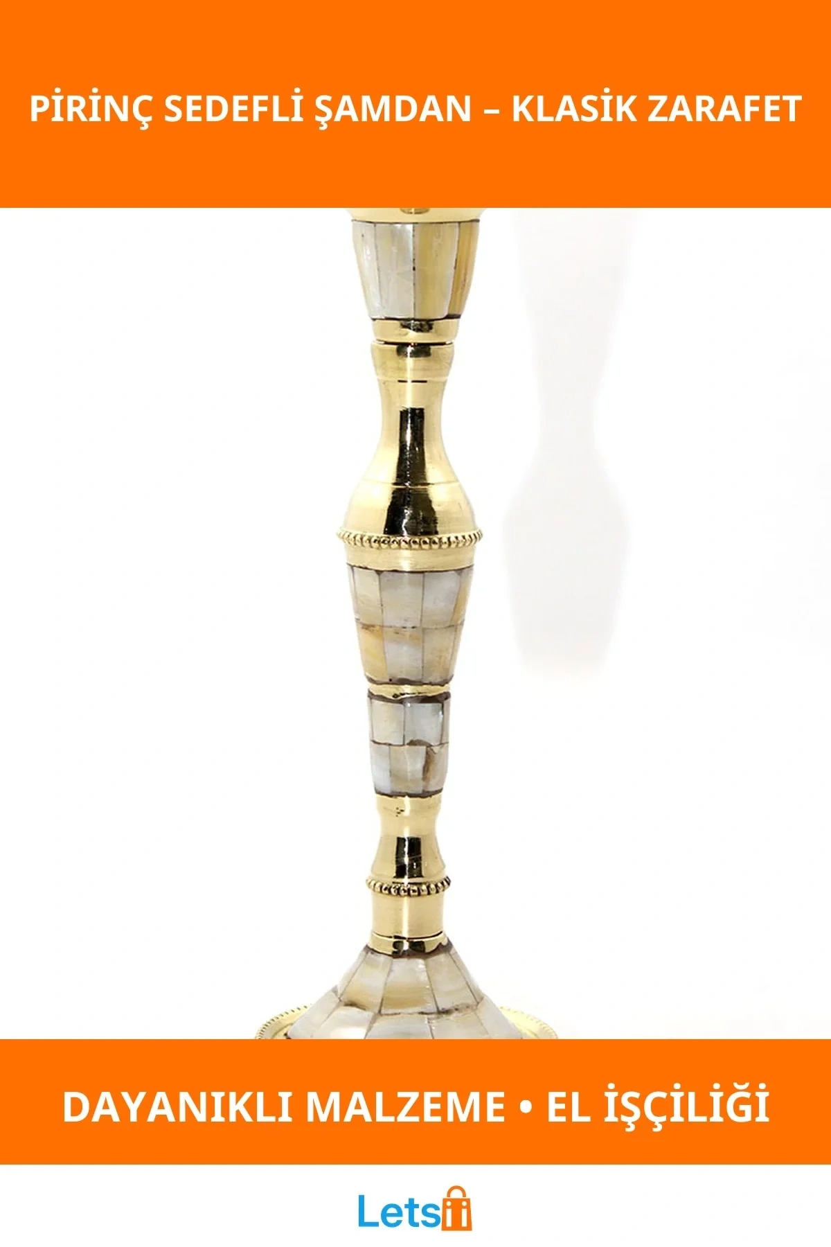 Tekli Pirinç Sedefli Şamdan Zarif Dekorasyon