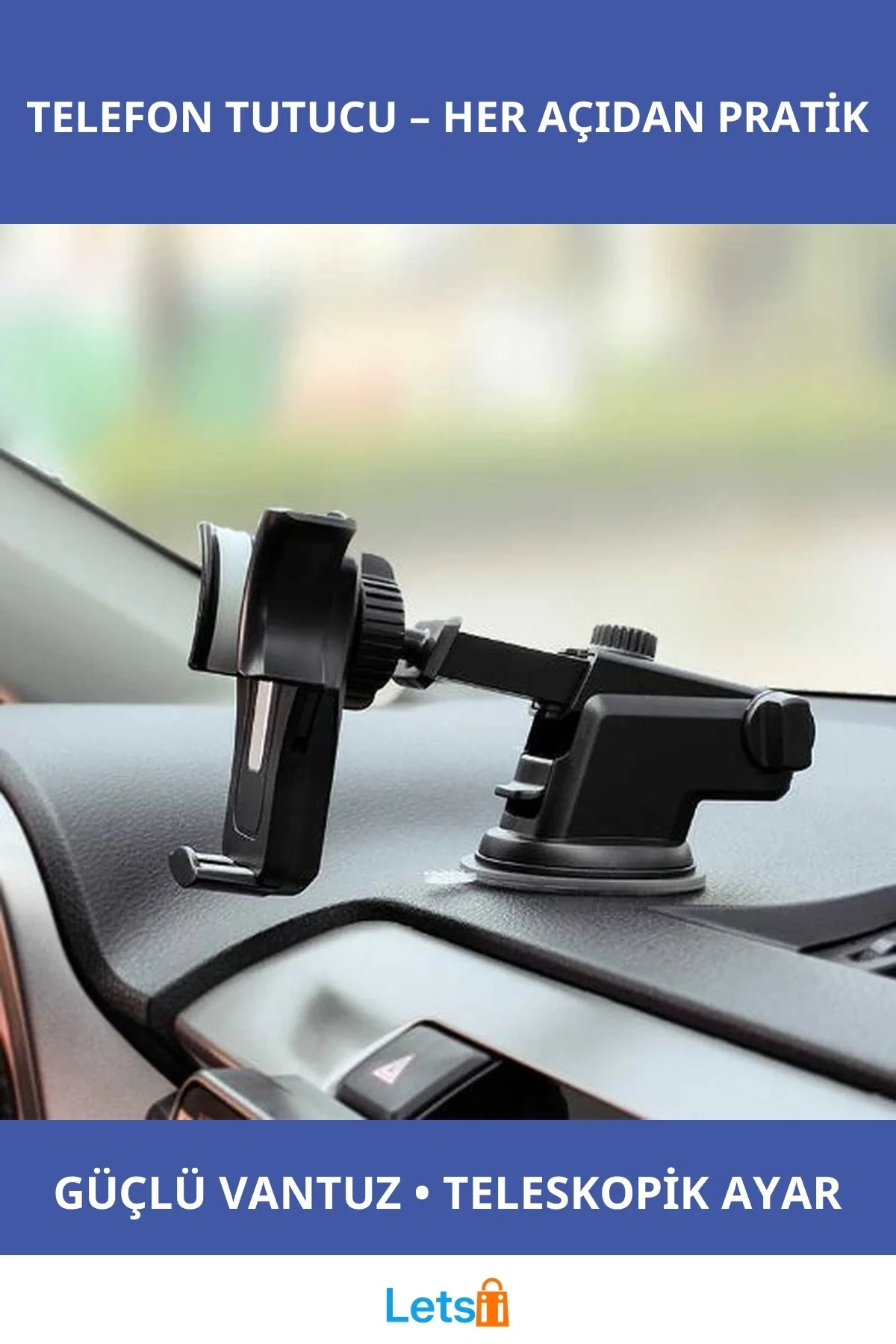 Teleskopik Çok Fonksiyonlu Araç Telefon Tutucu 360° Döner Vantuzlu
