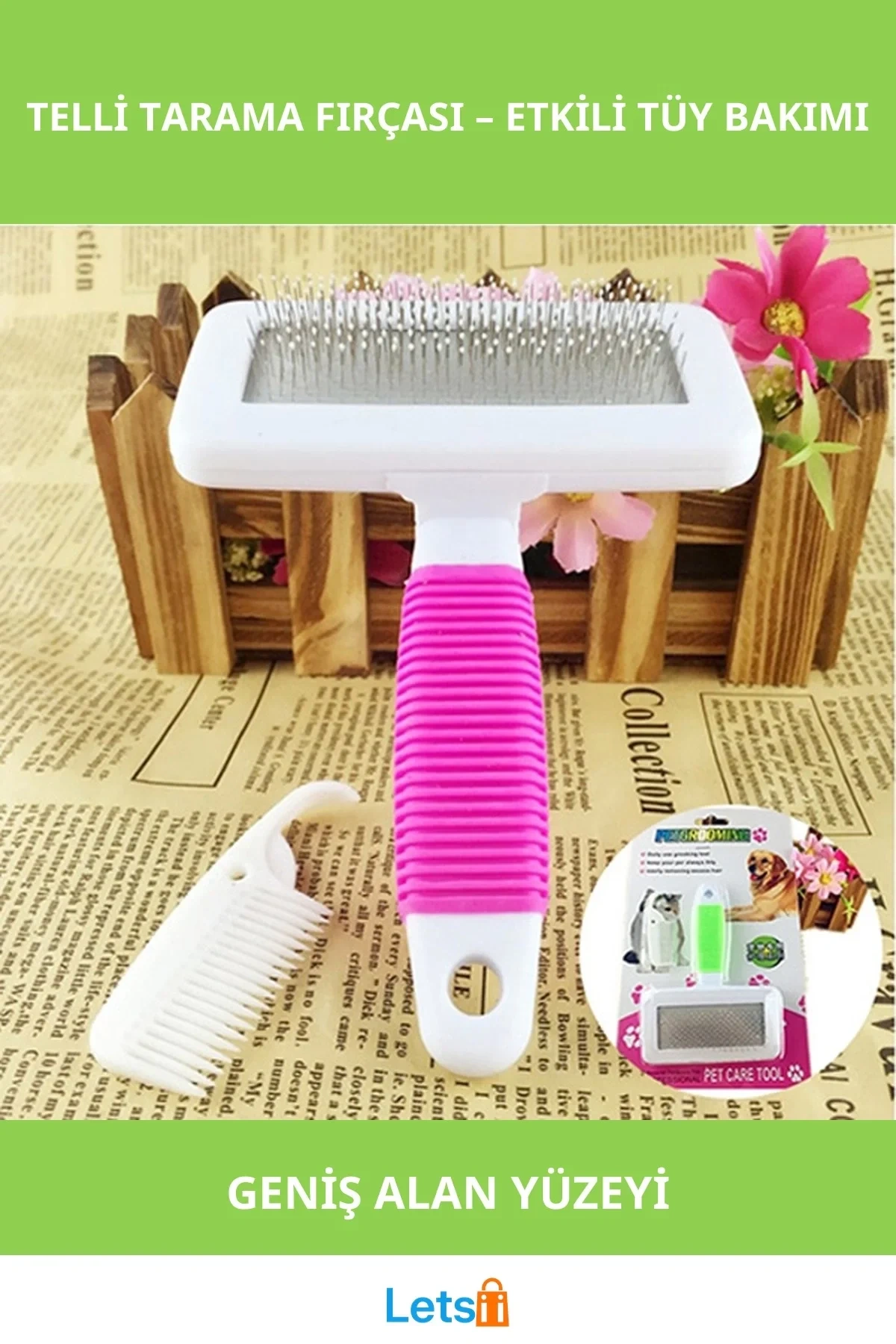 Telli Evcil Hayvan Tarama Fırçası Kedi ve Köpekler için