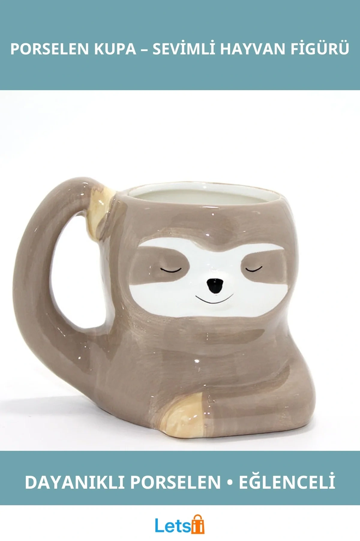 Tembel Hayvan Figürlü Eğlenceli Porselen Kupa Bardak
