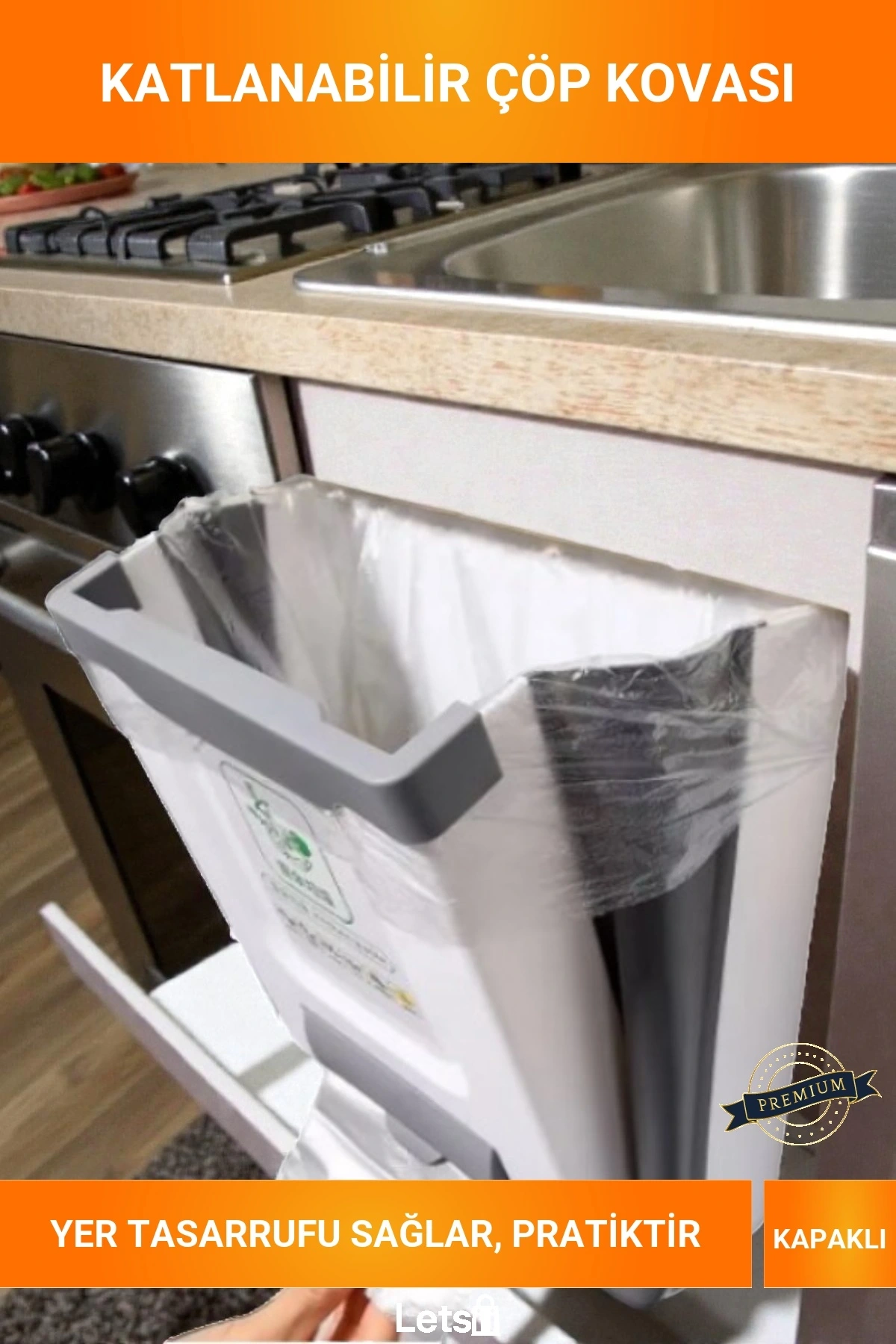 Torba Hazneli Katlanabilir Dolap Kapağına Asılan Pratik Mutfak Banyo Çöp Kovası