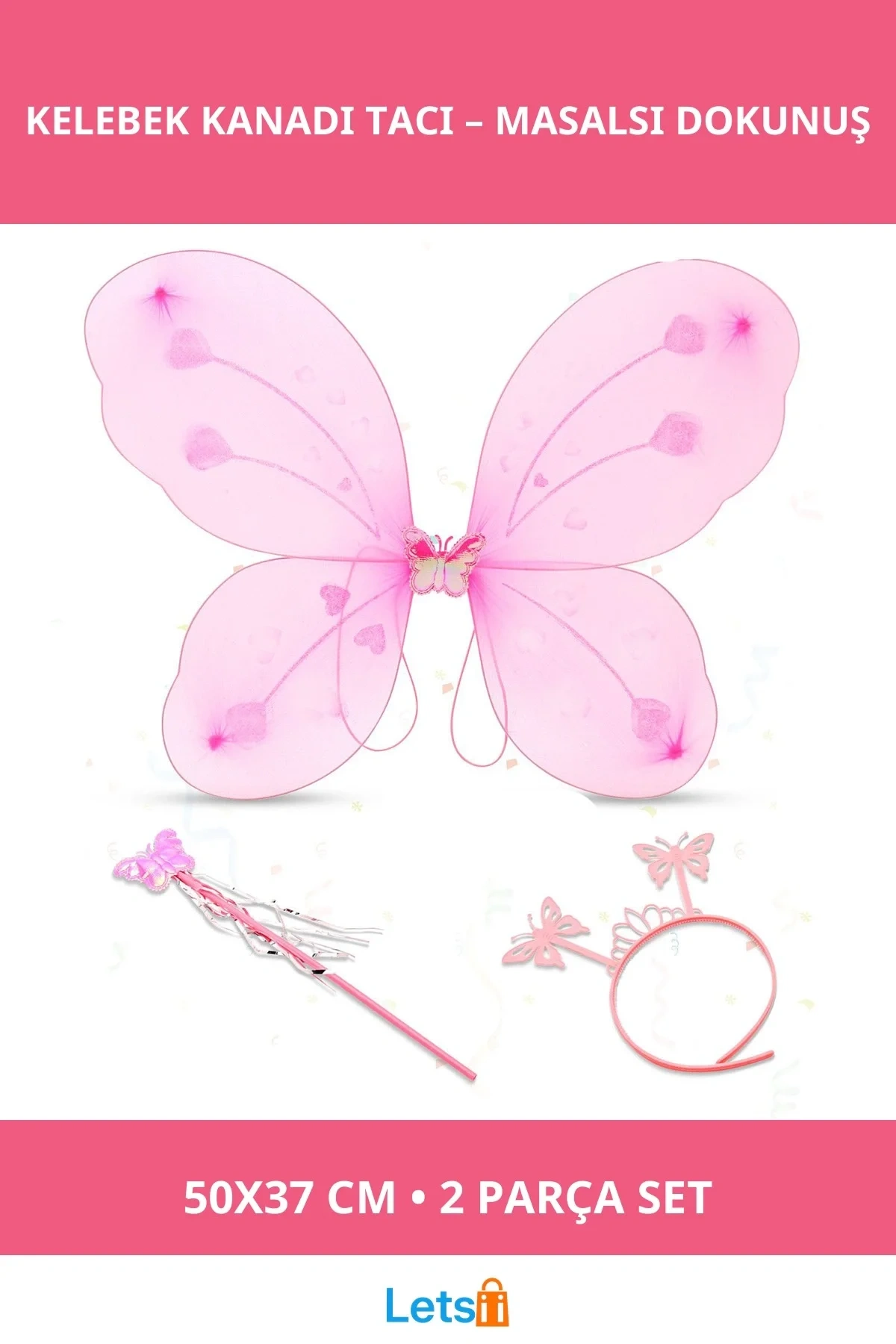 Toz Pembe Kelebek Kanadı Tacı ve Sopası