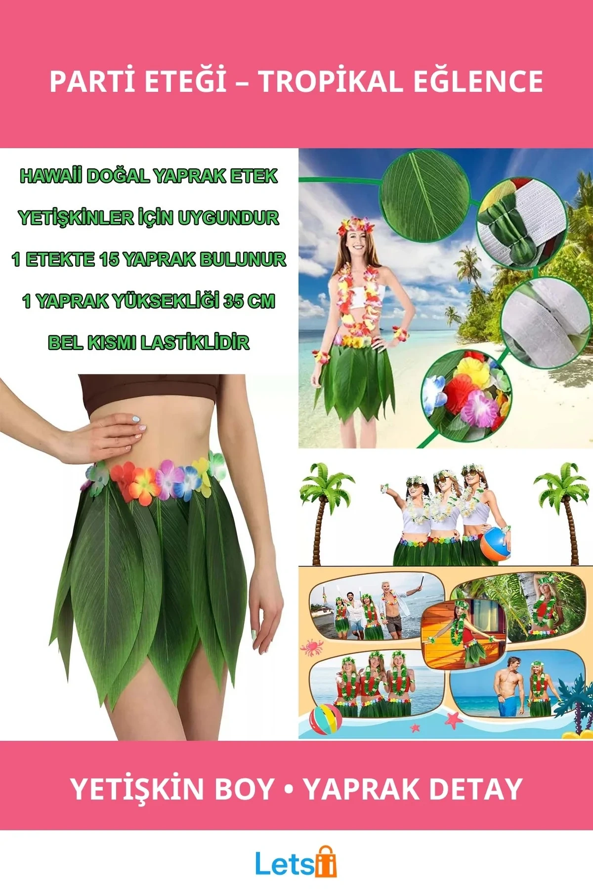 Tropikal Esintili Hawaii Yapraklı Parti Eteği Yetişkin Boy