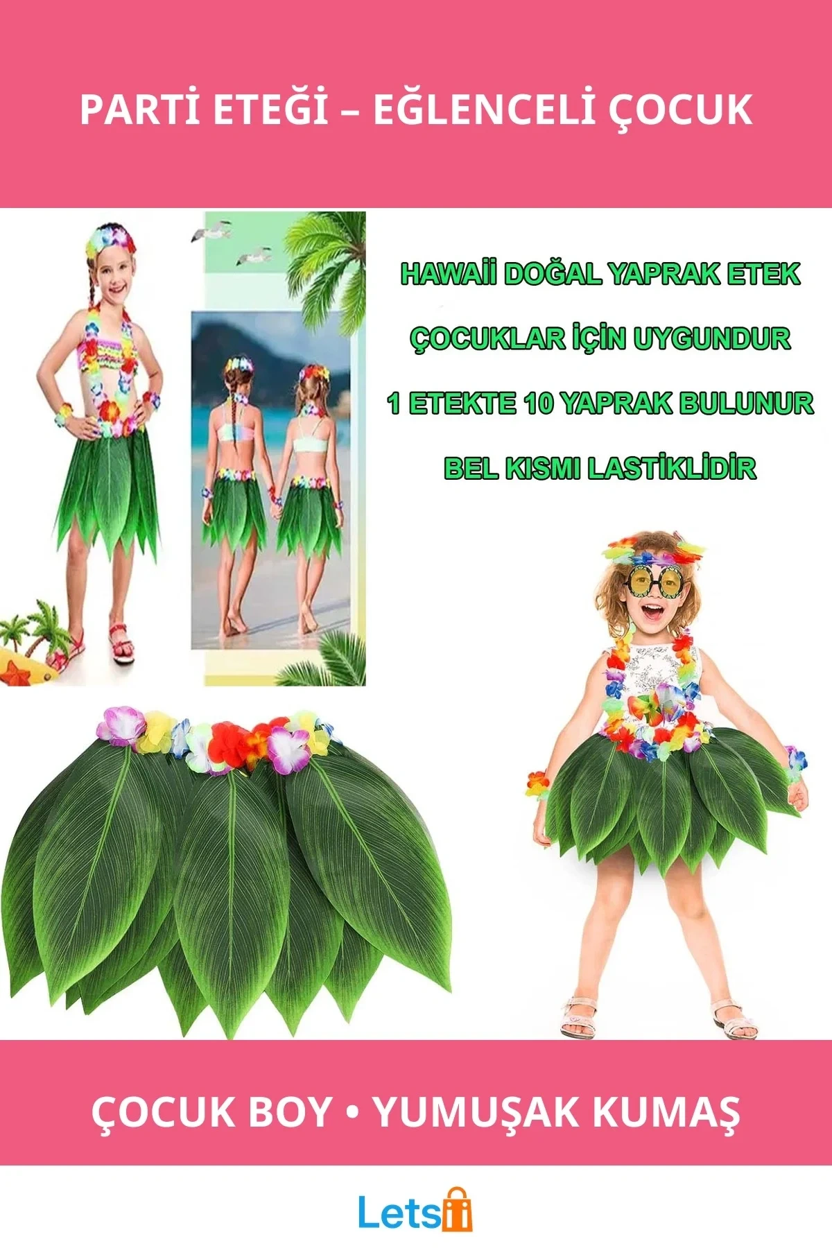 Tropikal Esintili Yapraklı Çocuk Parti Eteği