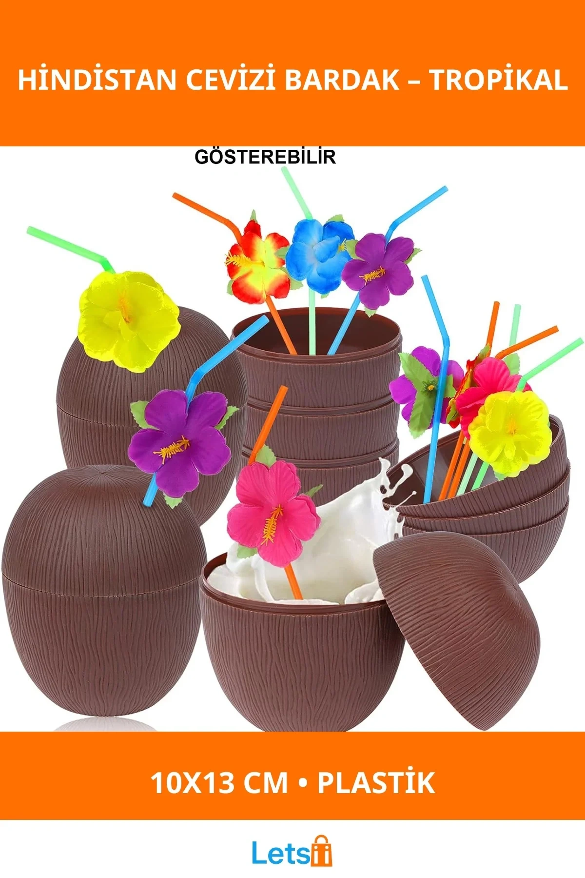 Tropikal Hindistan Cevizi Pipetli Bardak 10x13cm