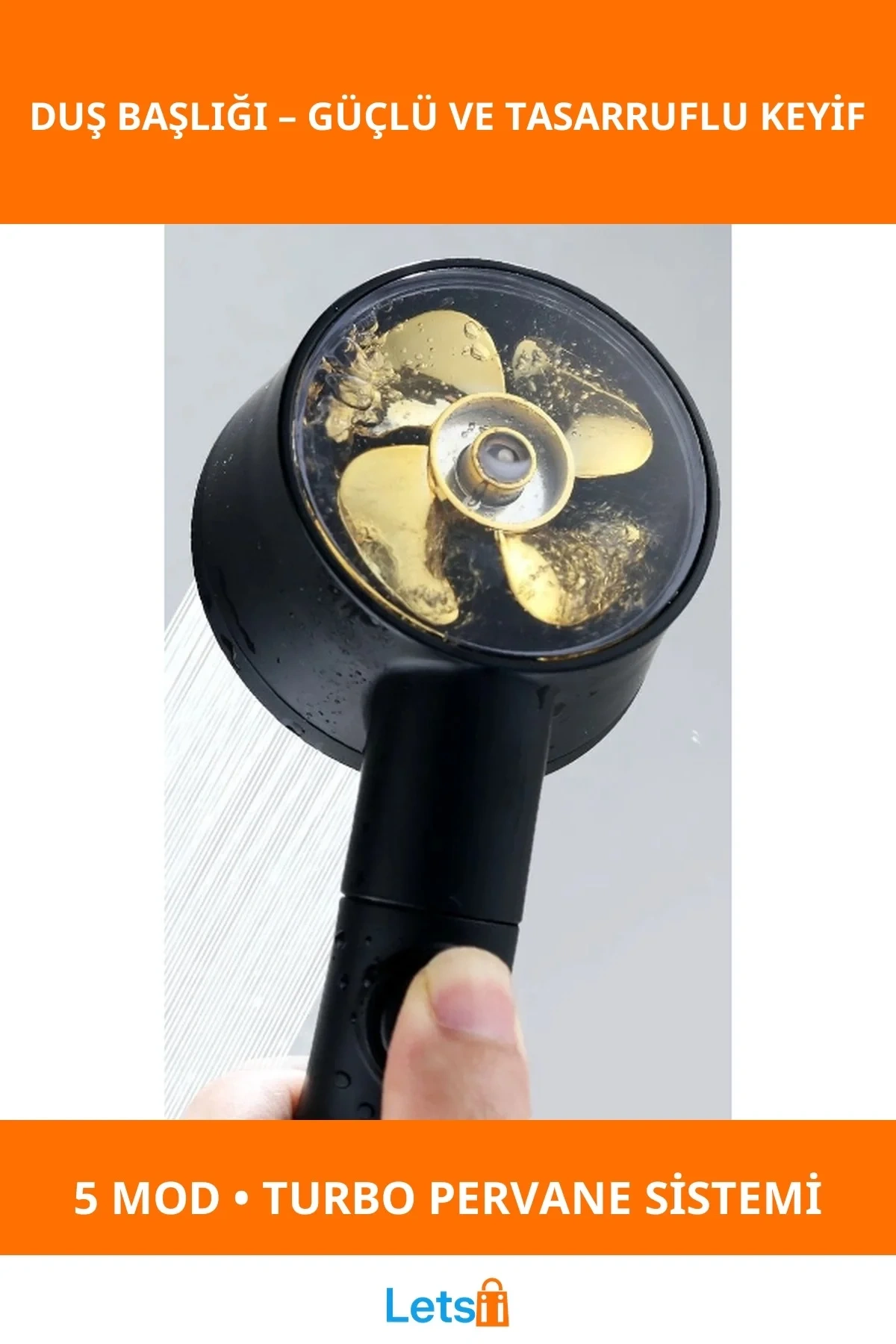 Turbo Su Basıncı Artıran 5 Modlu Şık Duş Başlığı