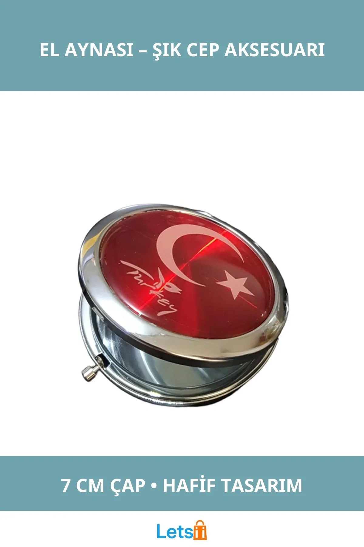 Türk Bayraklı Kompakt El Aynası 7 cm