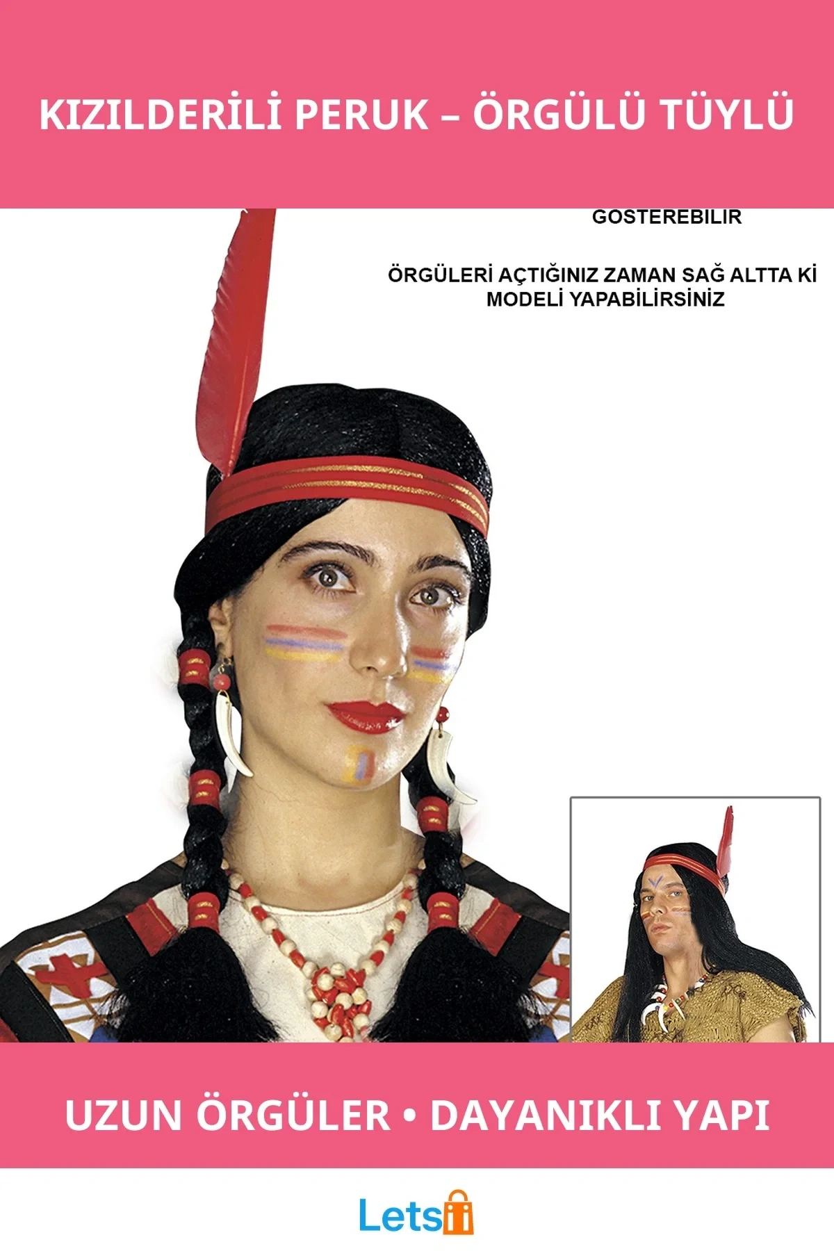 Tüylü Örgülü Kızılderili Parti Peruğu