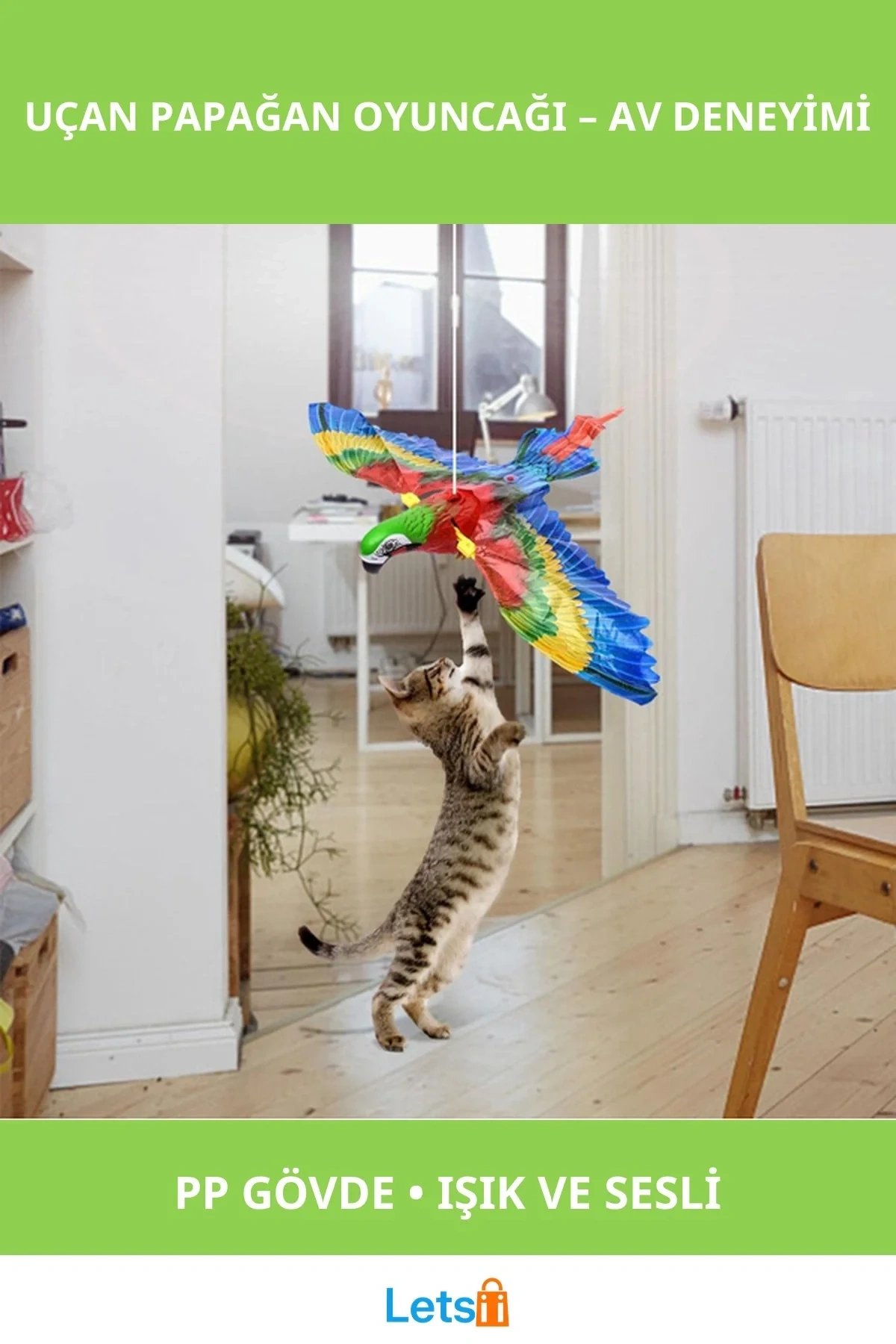 Uçan Papağan Kediler İçin İlgiyi Çekici Ses ve Işık Özellikli Oyun Oyuncağı