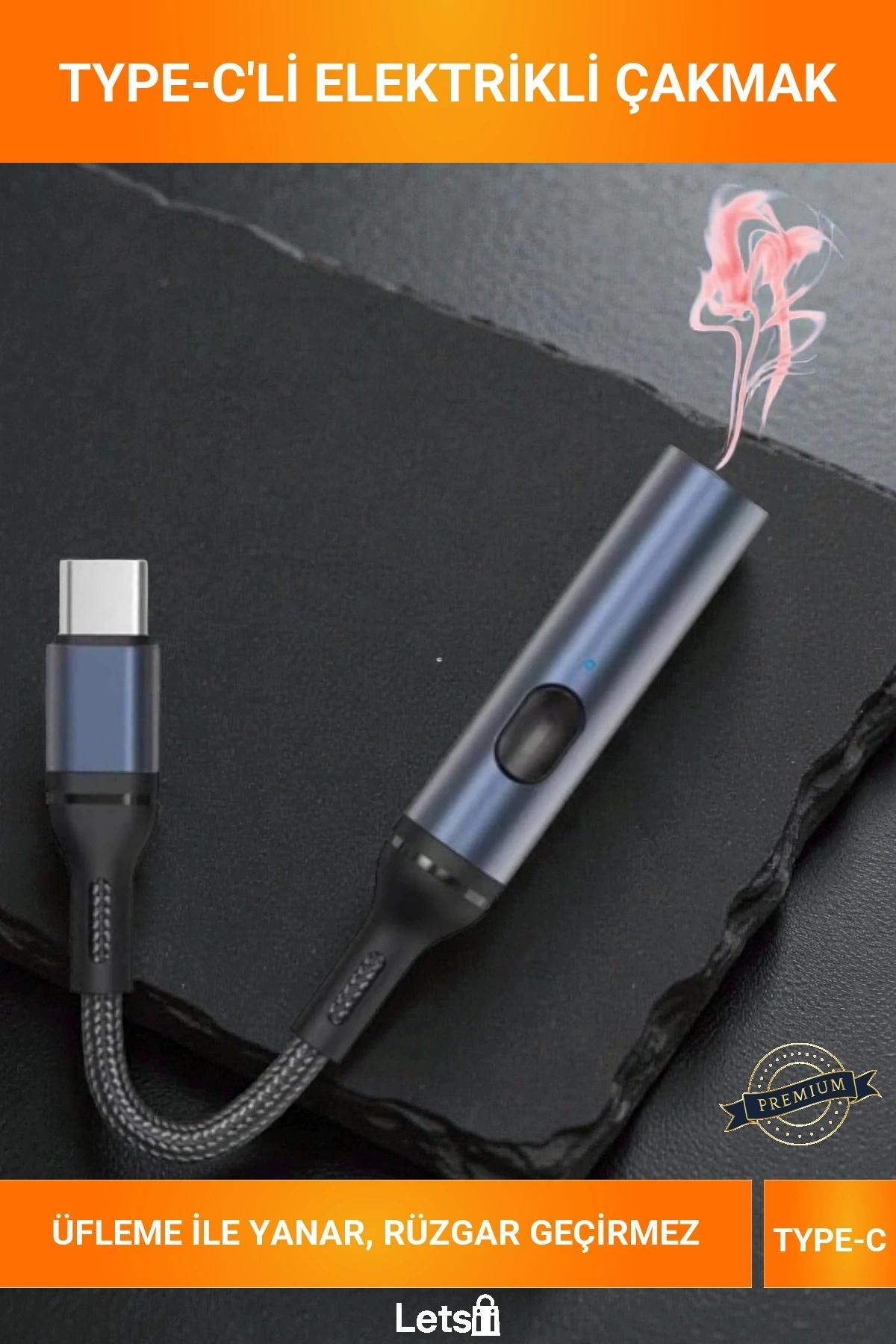 Üflemeli Aktif Type C Kablolu Rüzgar Geçirmez Metal Elektrikli Çakmak