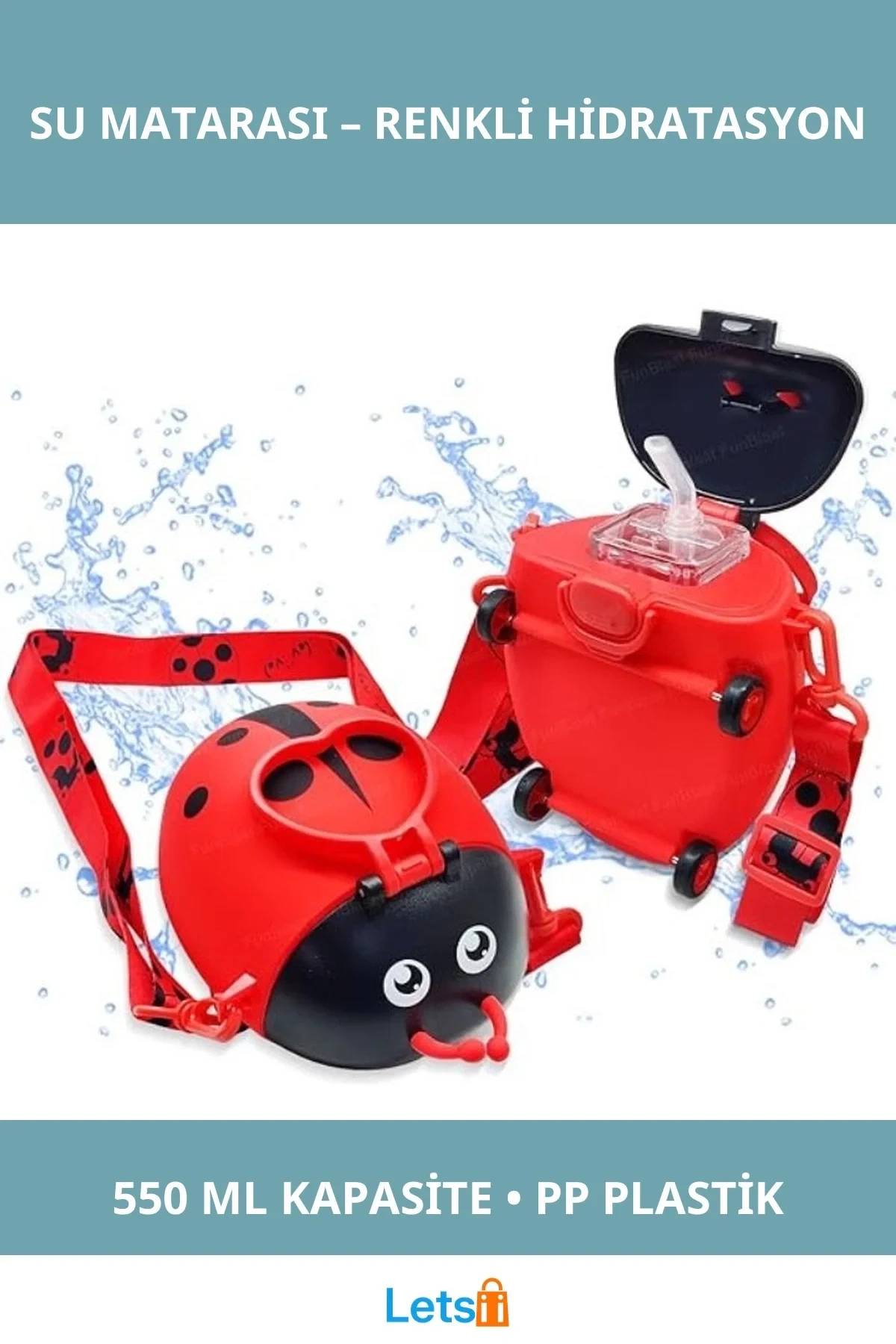 Uğur Böceği Şekilli Sızdırmaz 550ml Su Matarası