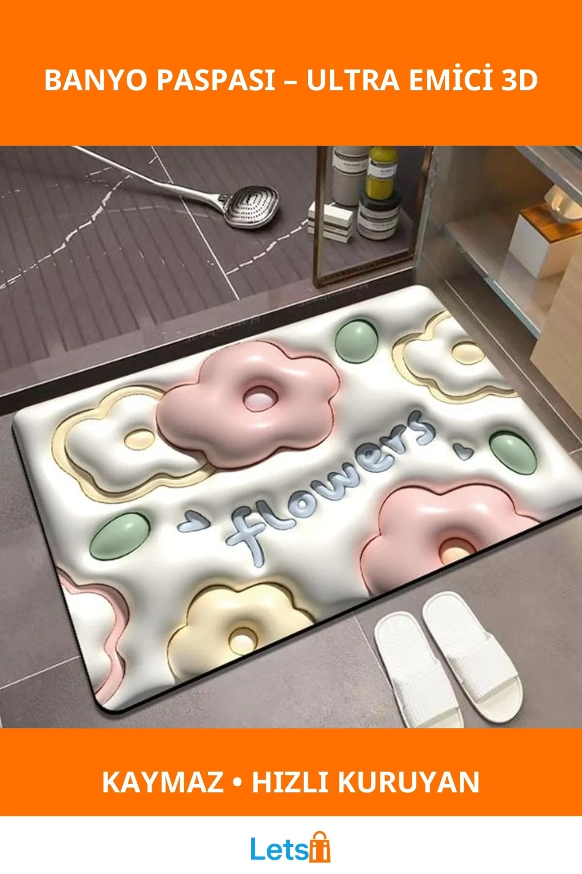 Ultra Emici Kaymaz 3D Banyo Paspası 40x60cm