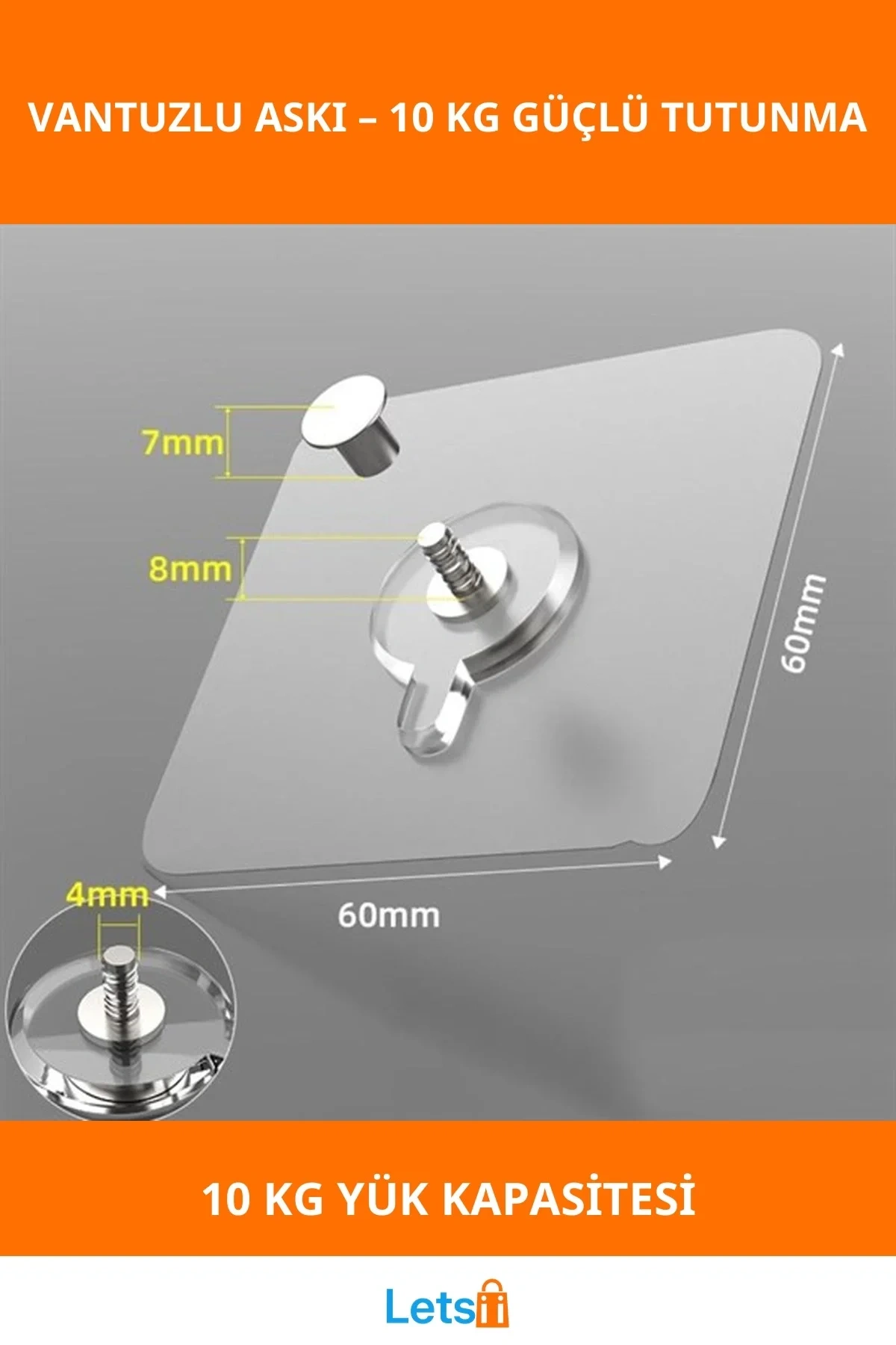 Ultra Güçlü Vantuzlu Kendinden Yapışkanlı Kanca 10 kg Kapasite