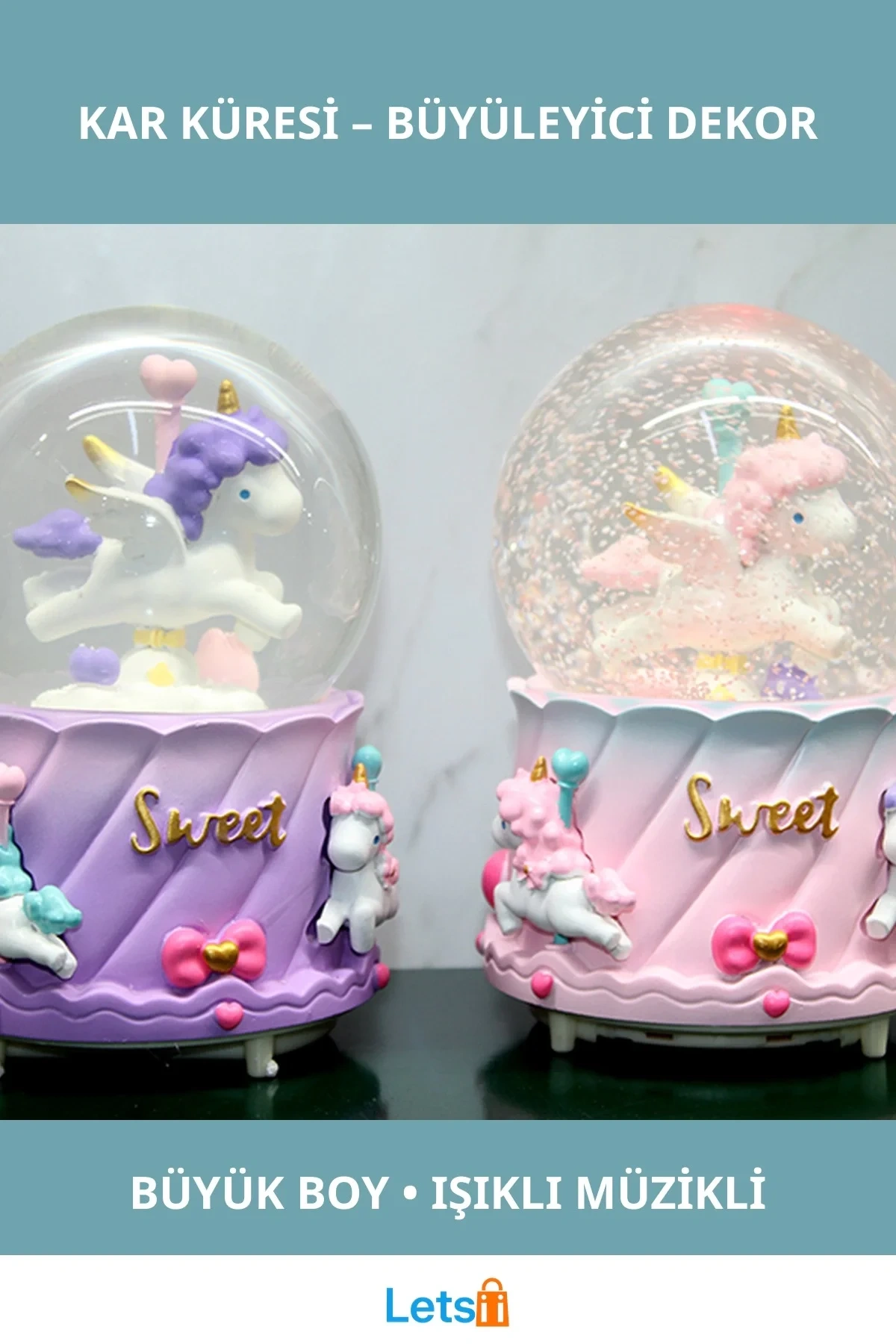 Unicorn Dönmeli Püskürtmeli Işıklı Müzikli Kar Küresi Büyük Boy