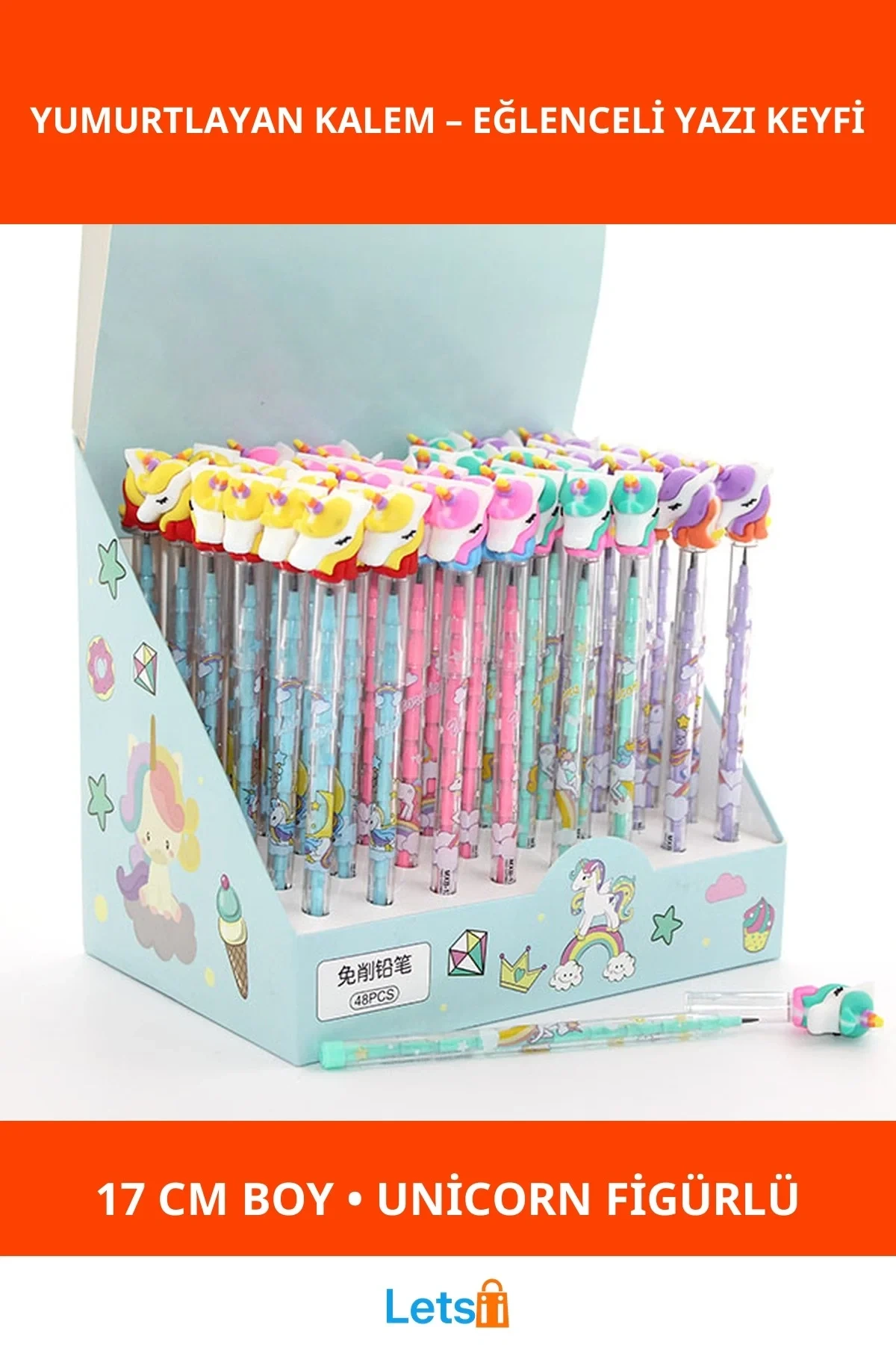 Unicorn Figürlü Renkli Eğlenceli Yumurtlayan Kalem 17 cm