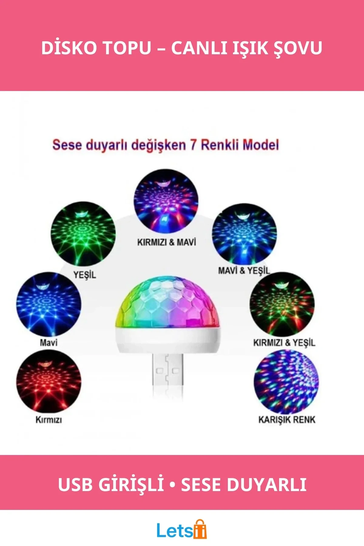 USB Girişli Sese Duyarlı Renkli Disko Topu