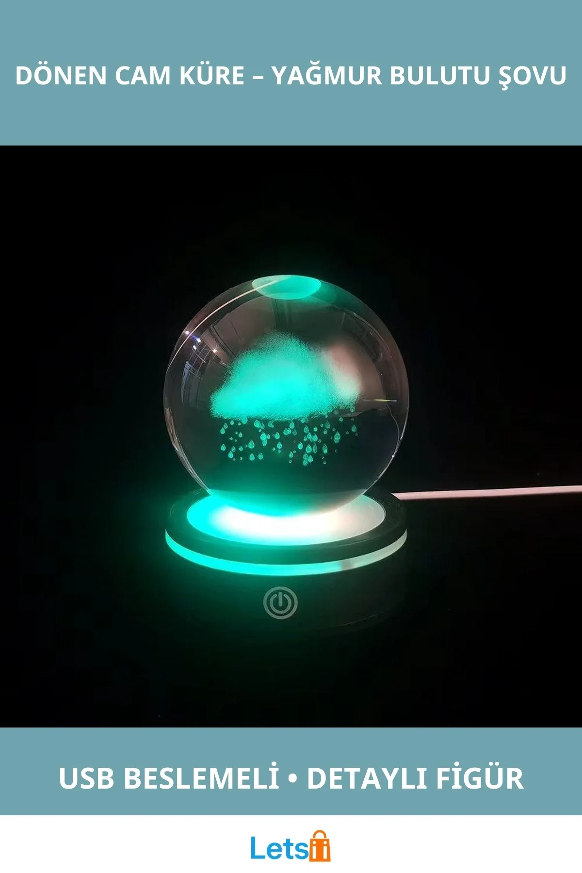 USBli Yağmur Bulutu Tasarımlı Dönen Cam Küre