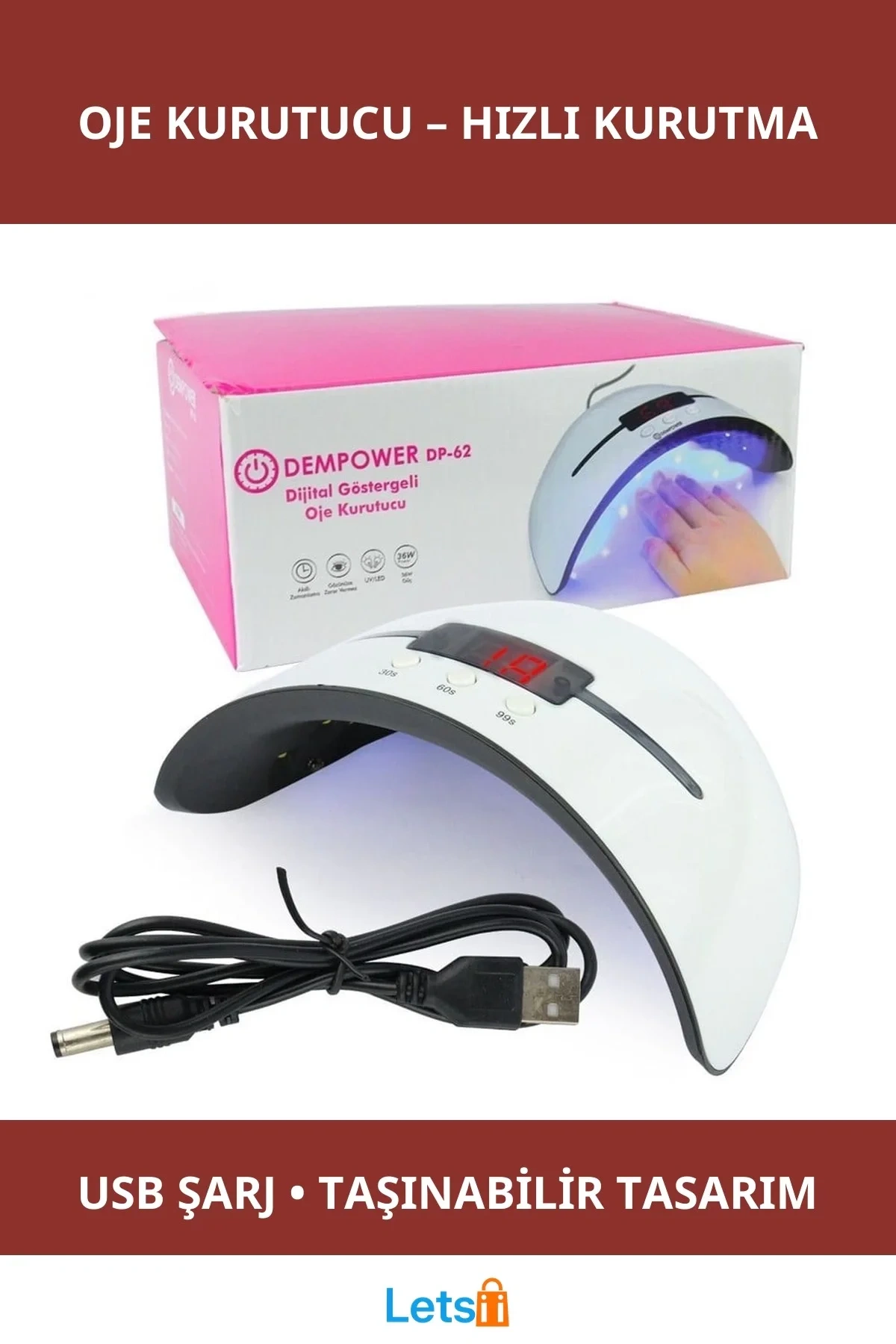 USB Şarjlı Otomatik Oje Kurutucu Dijital Göstergeli Manikür ve Pedikür Cihazı