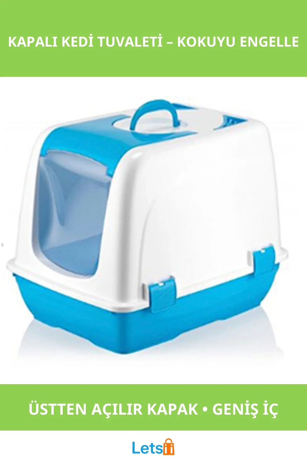Üstten Açılır Kapalı Kedi Tuvaleti Mavi Yavru ve Yetişkin Kediler İçin