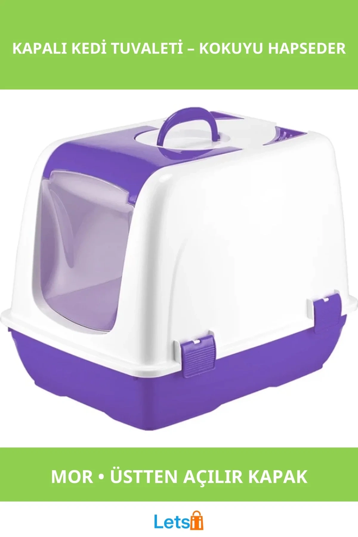 Üstten Açılır Kapalı Kedi Tuvaleti Mor 37x40x40
