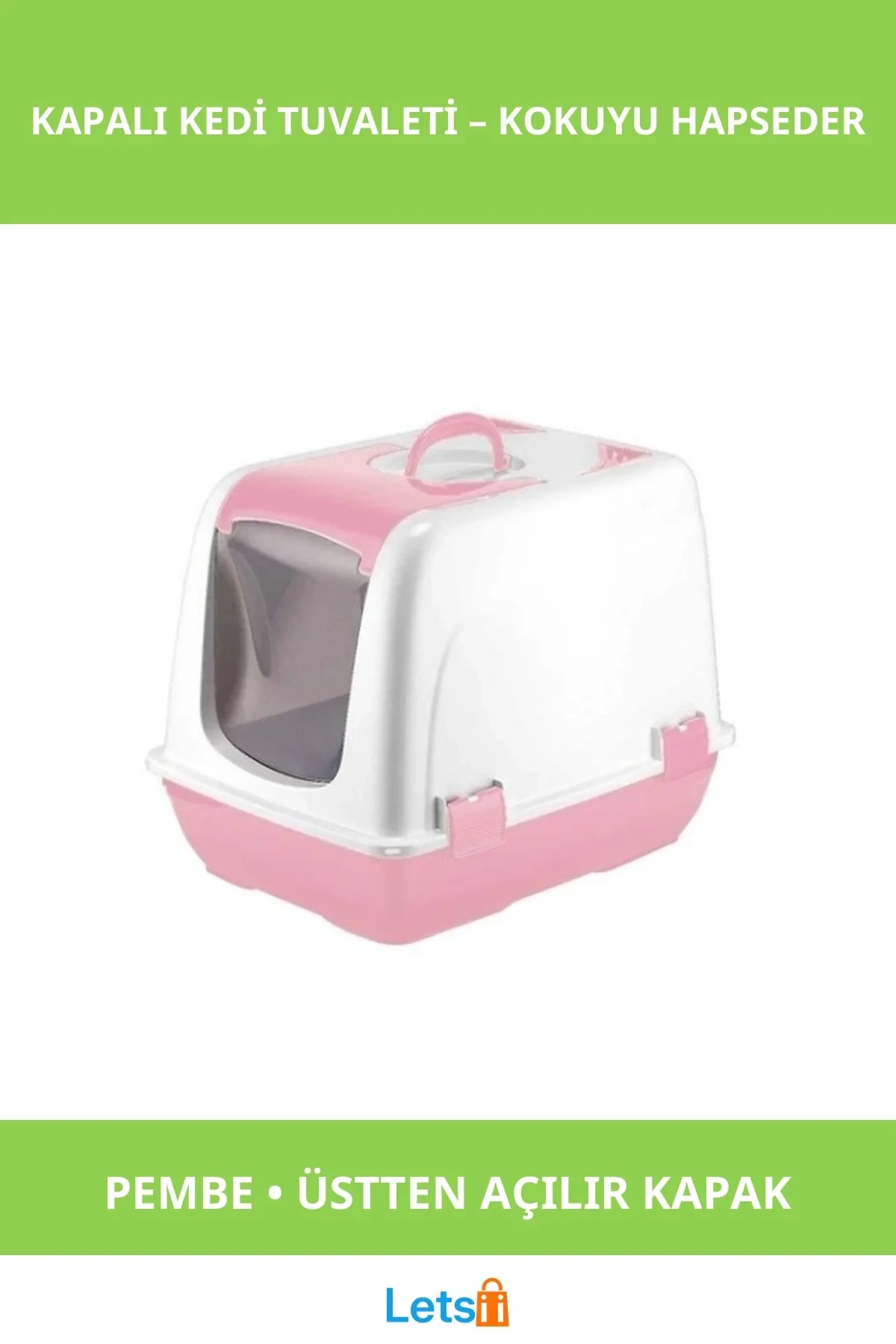 Üstten Açılır Kapalı Kedi Tuvaleti Pembe 37x40x40