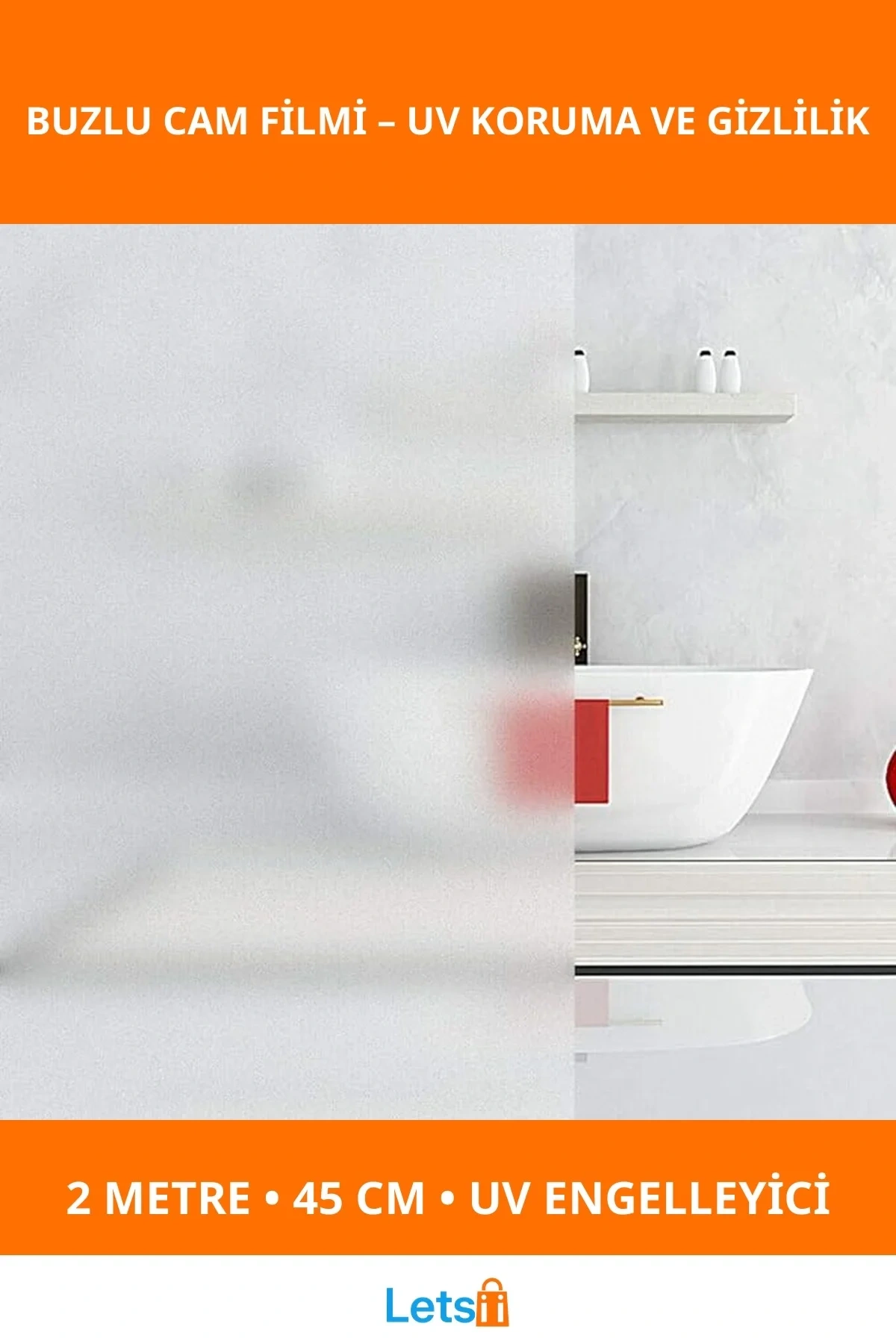 UV Engelleyici Buzlu Cam Filmi 2 Metre x 45 Cm Gizlilik ve Koruma